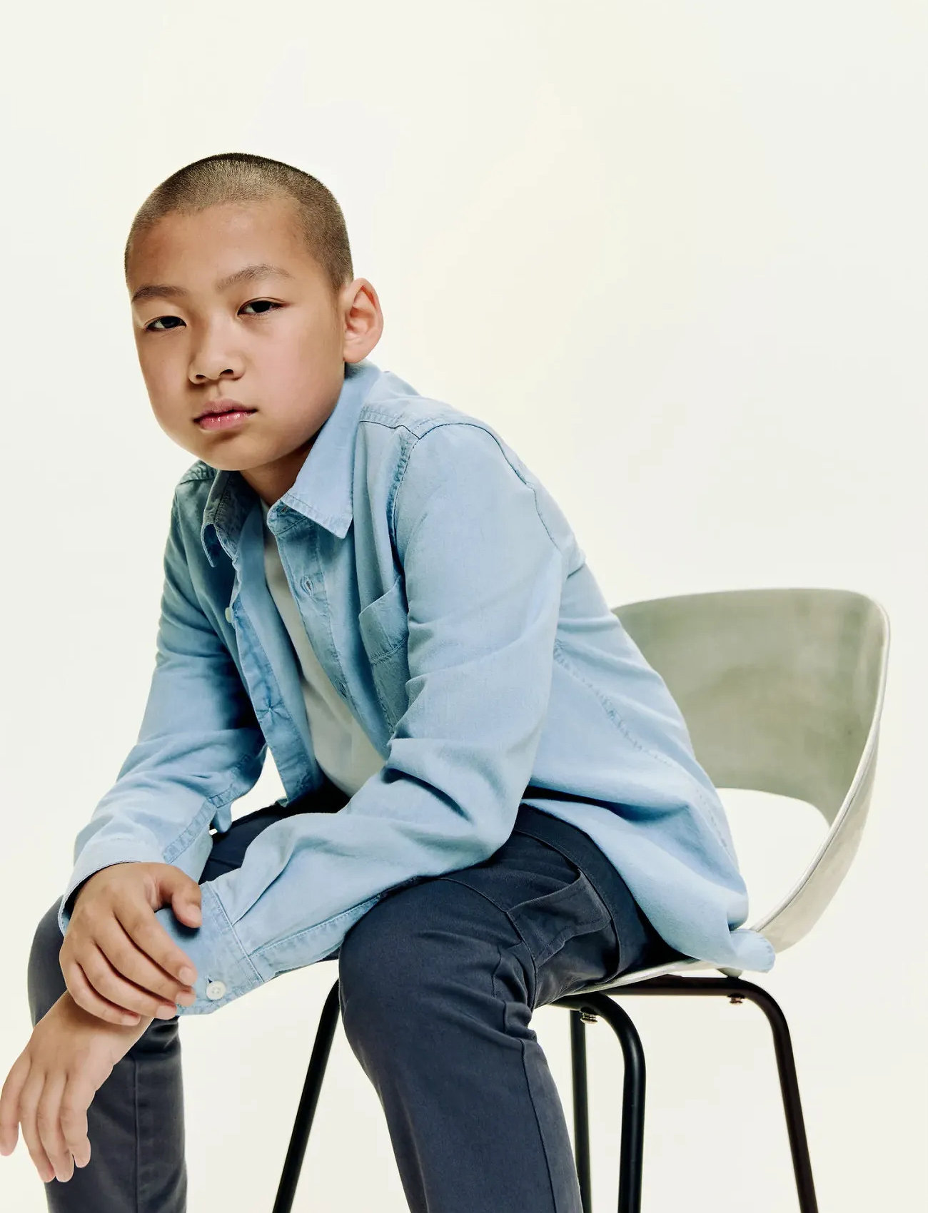 Mango Cotton Denim Shirt, 8, Blue, Skjorter > Langærmede Shirts, Børn
