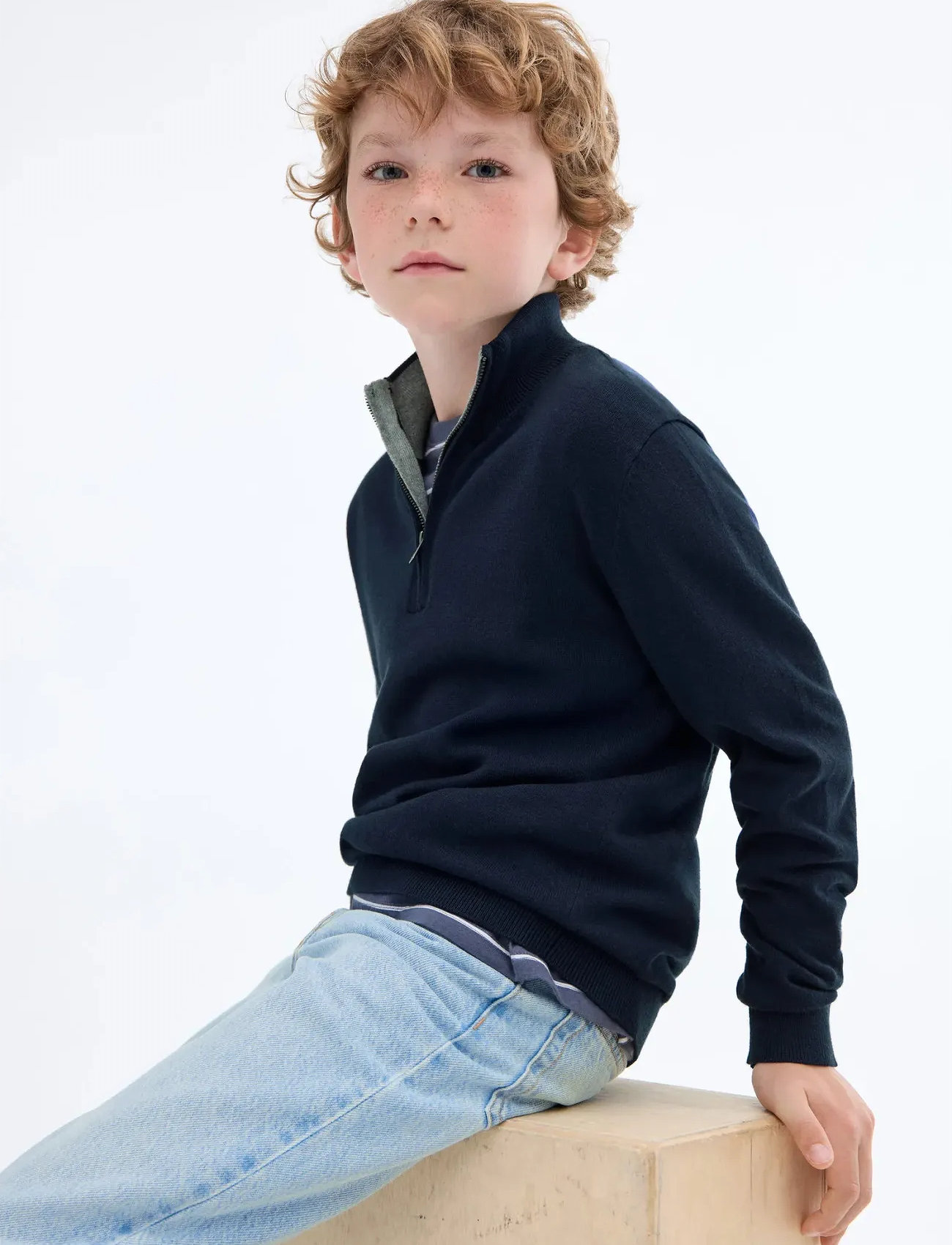 Mango Zip Neck Jumper, 11-12, Navy, Sweatshirts & Hættetrøjer > Sweatshirts, Børn