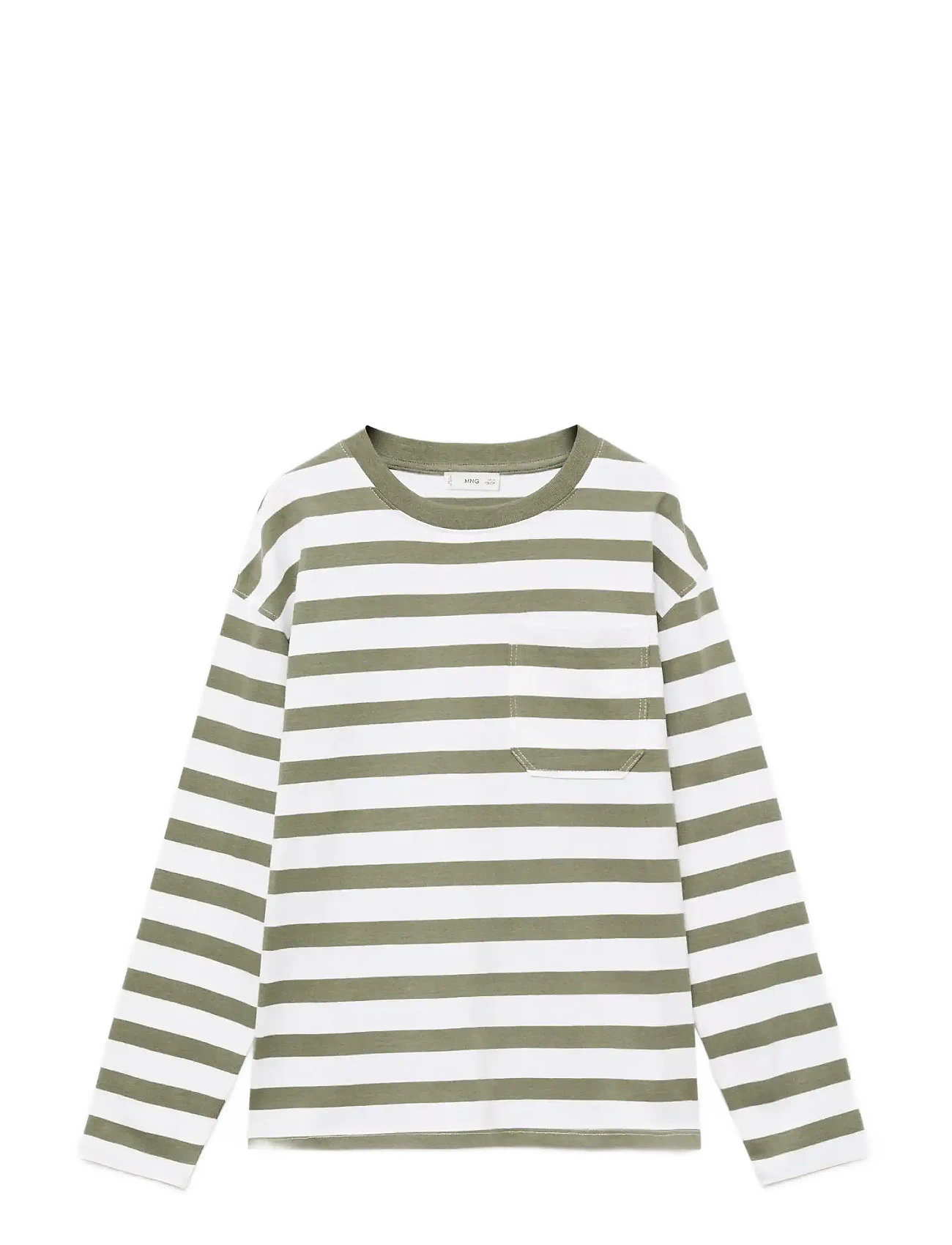 Mango Chest-Pocket Striped T-Shirt, 11-12, Khaki green, T-Shirts > Langærmede T-shirts, Børn