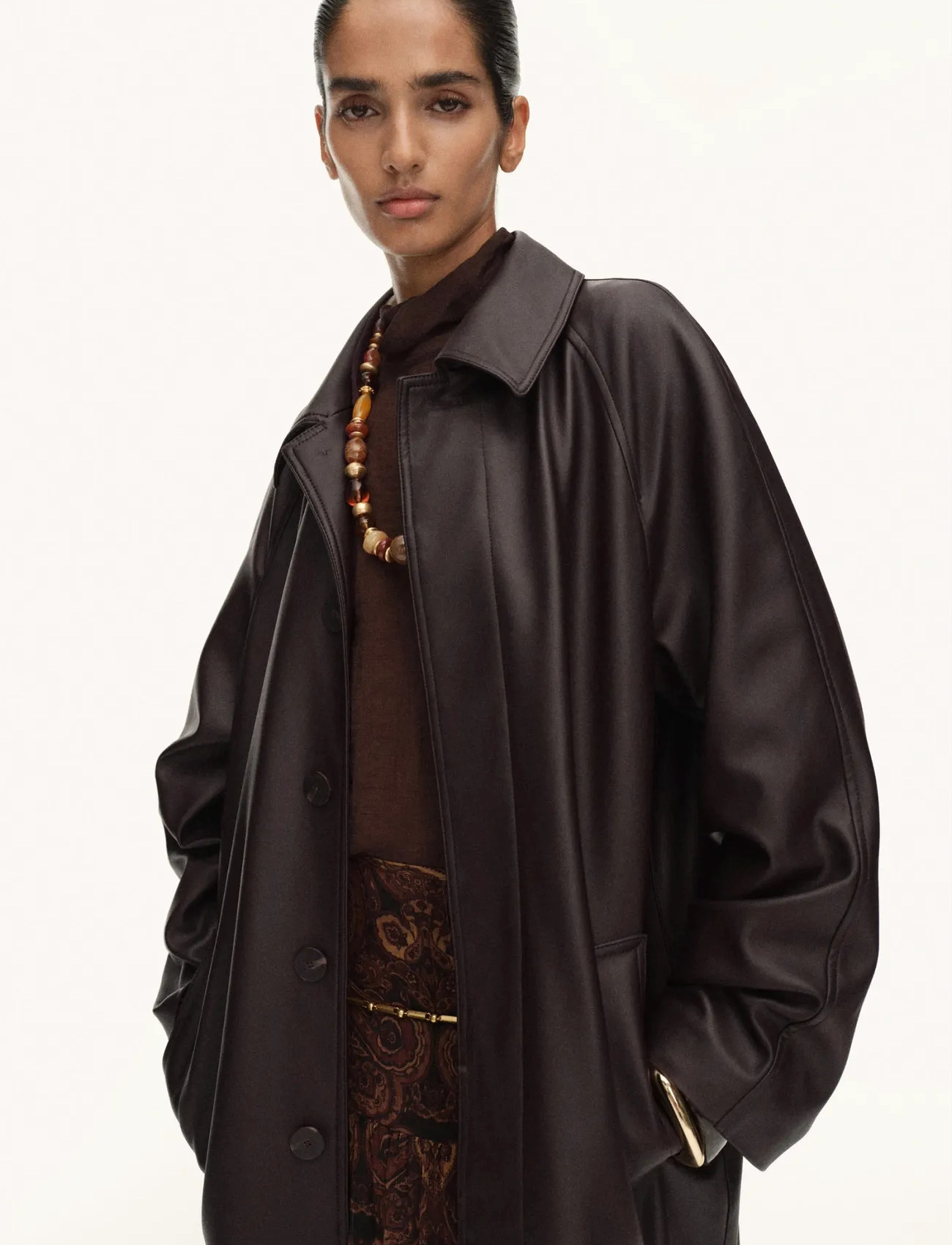 Mango Long Faux Leather Trench Coat