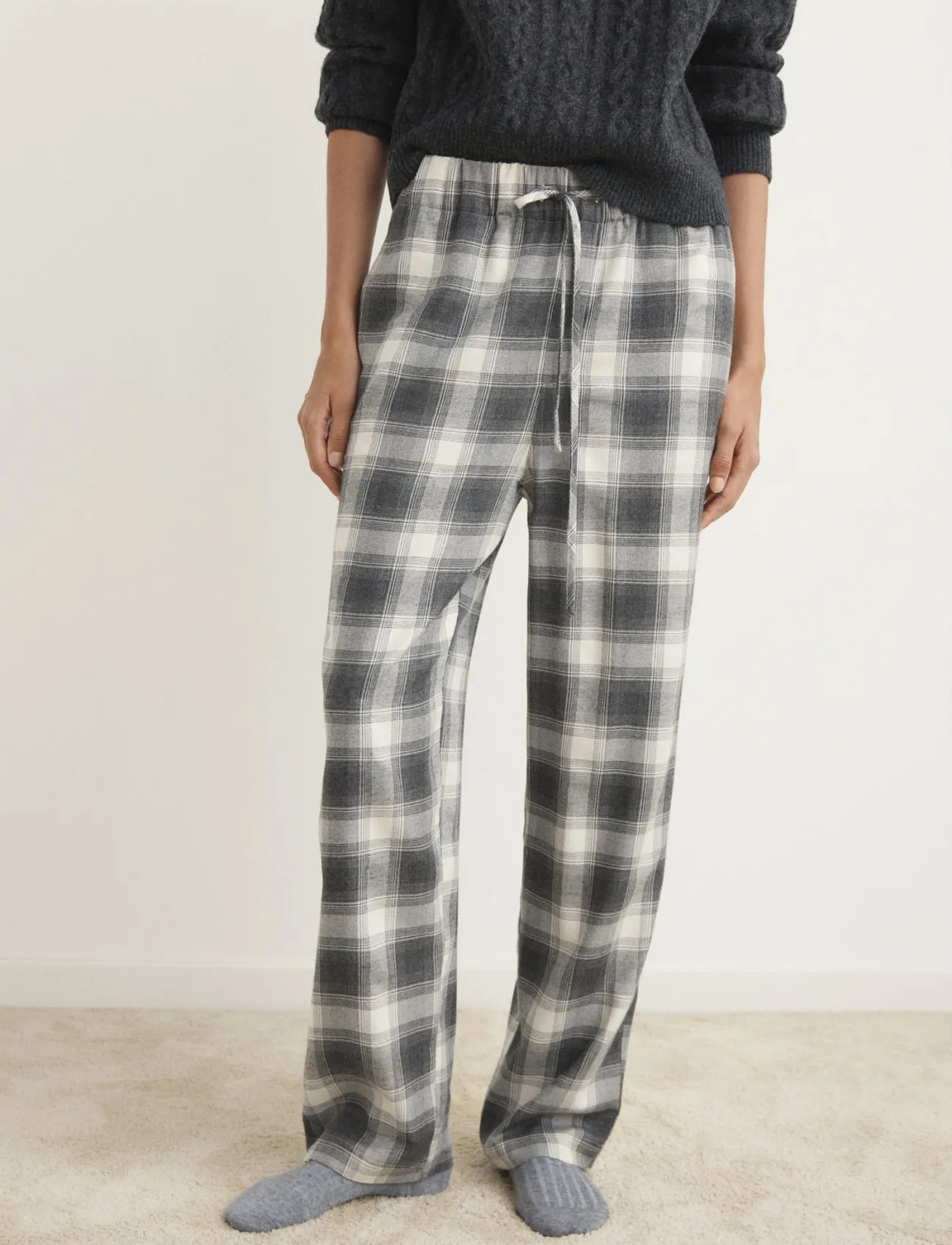 Mango Check Flannel Trousers, M, Grey, Nat- Og Loungewear > Bukser, Dame
