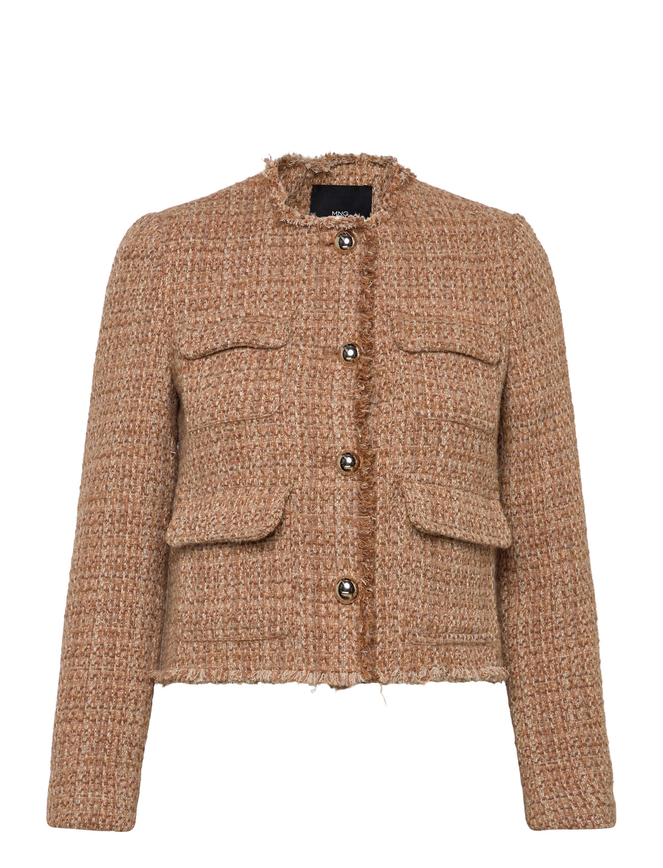 MANGO Tweed Jacke With Frayed Ends Braun - XL - Damen