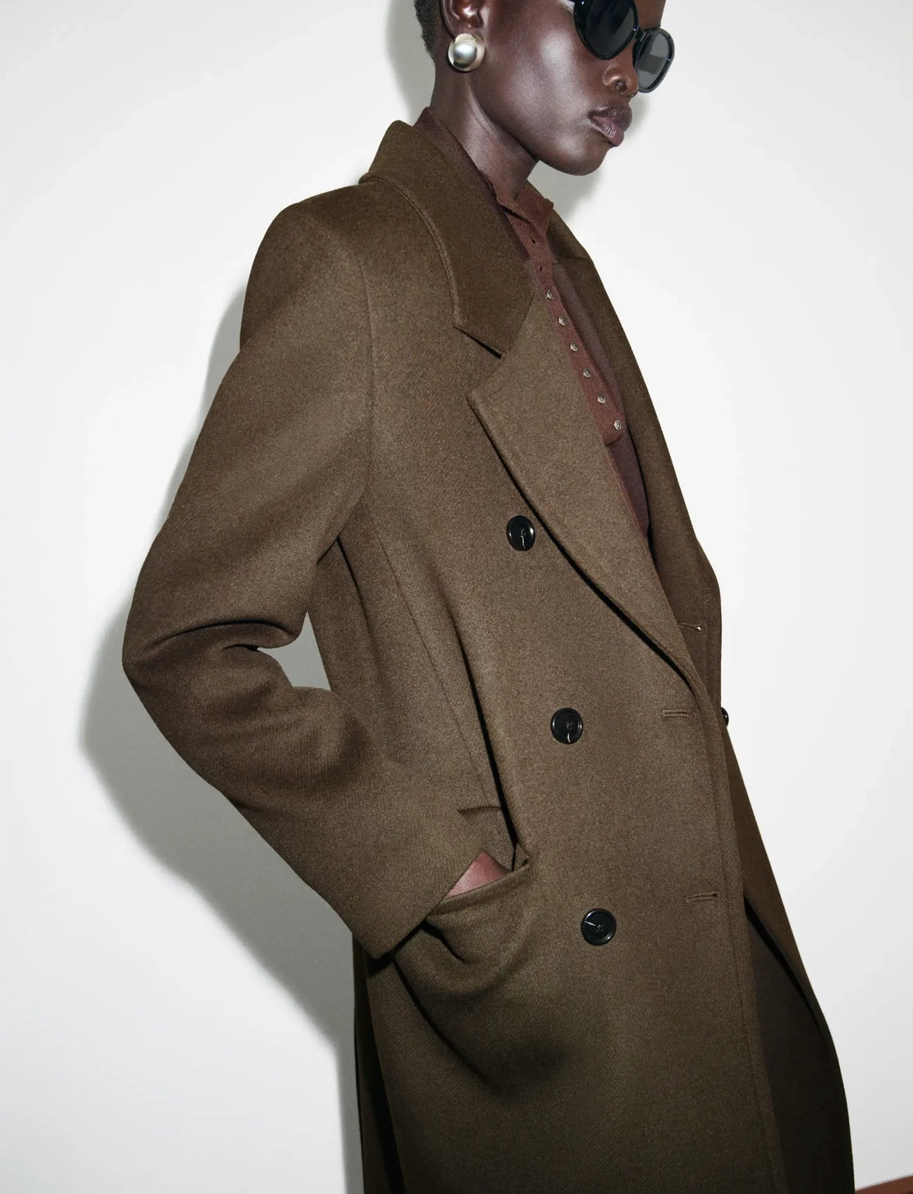 Mango Double-Breasted Wool Coat, XS, Brown, Frakker > Vinterfrakker, Dame