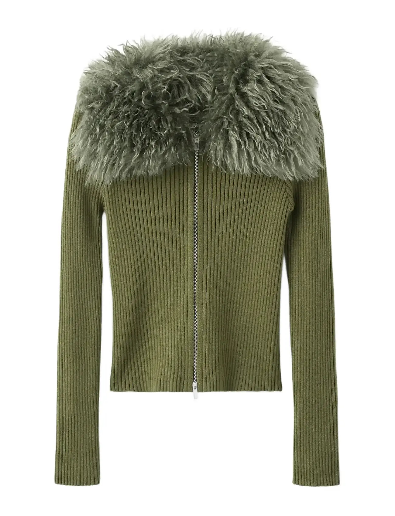 MANGO Faux-Pelz Combined Cardigan Grün - S - Damen