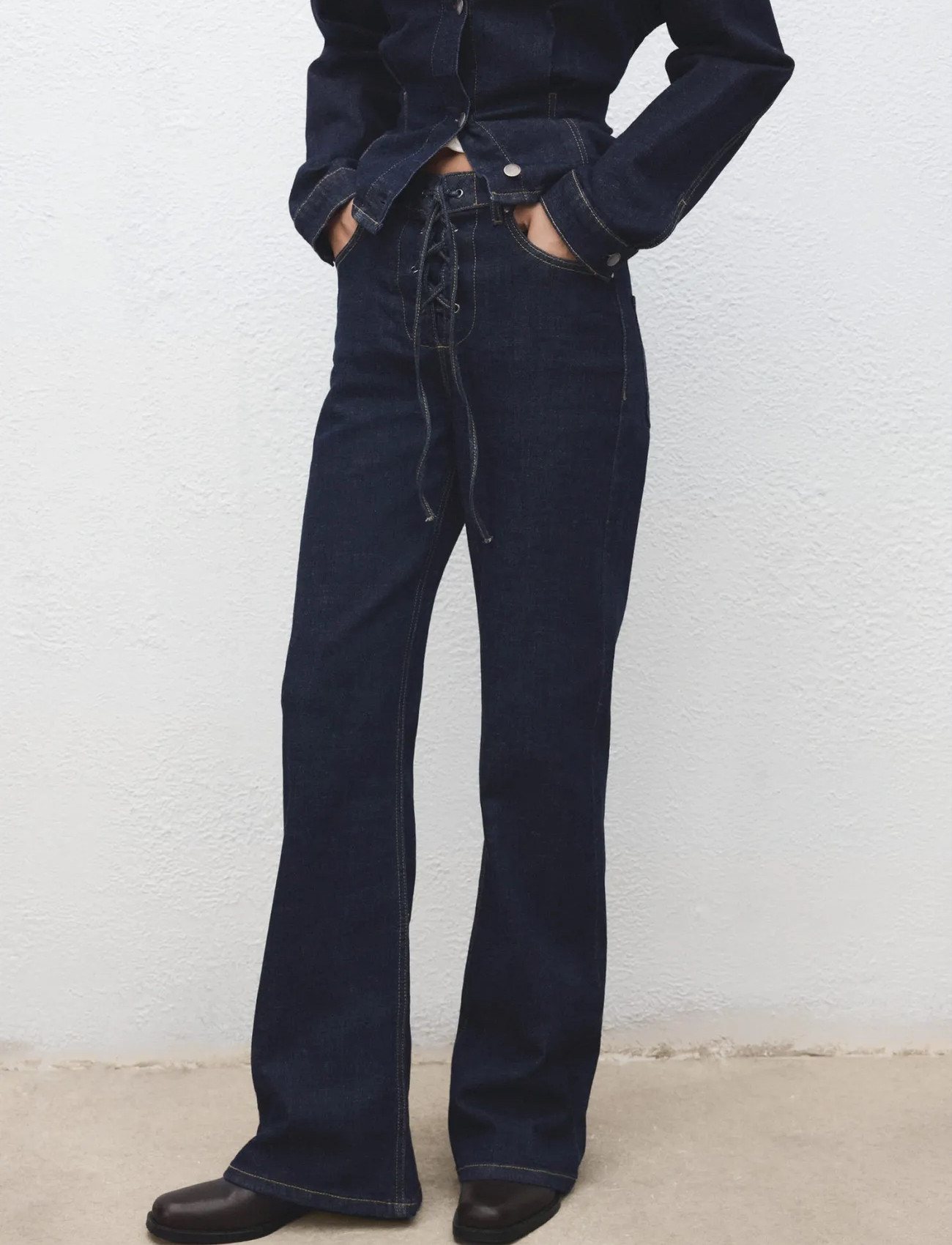 Mango Flared Jeans With Drawstrings, 38, Navy, Jeans > Flares, Dame
