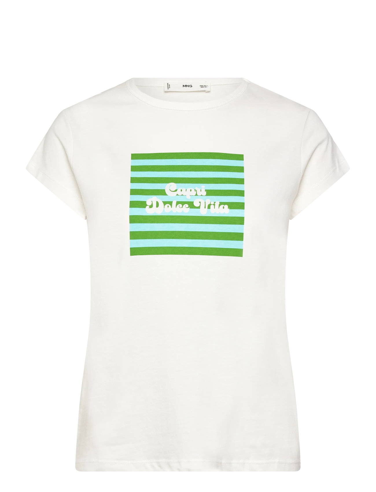MANGO Printed Baumwolle-Blend T-Shirt Weiß - S - Damen