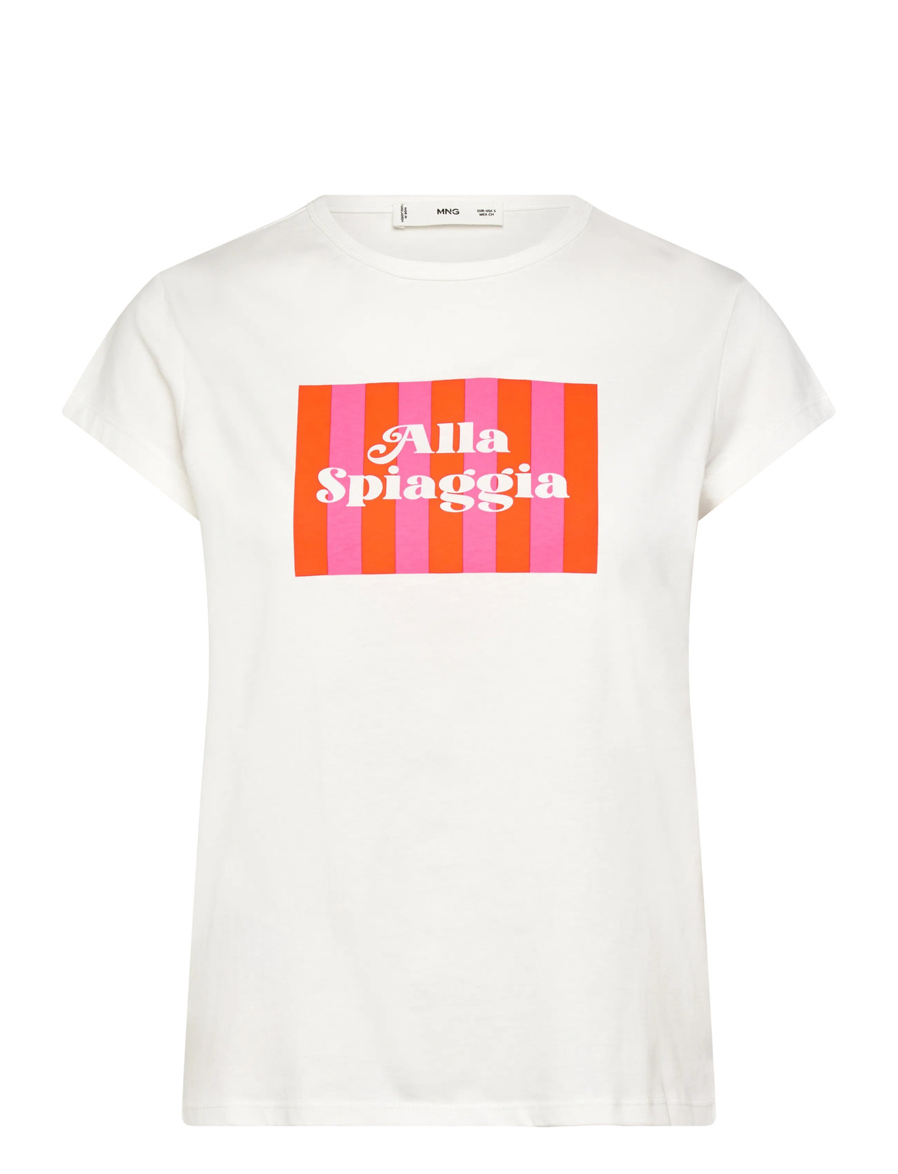 MANGO Printed Baumwolle-Blend T-Shirt Weiß - M - Damen