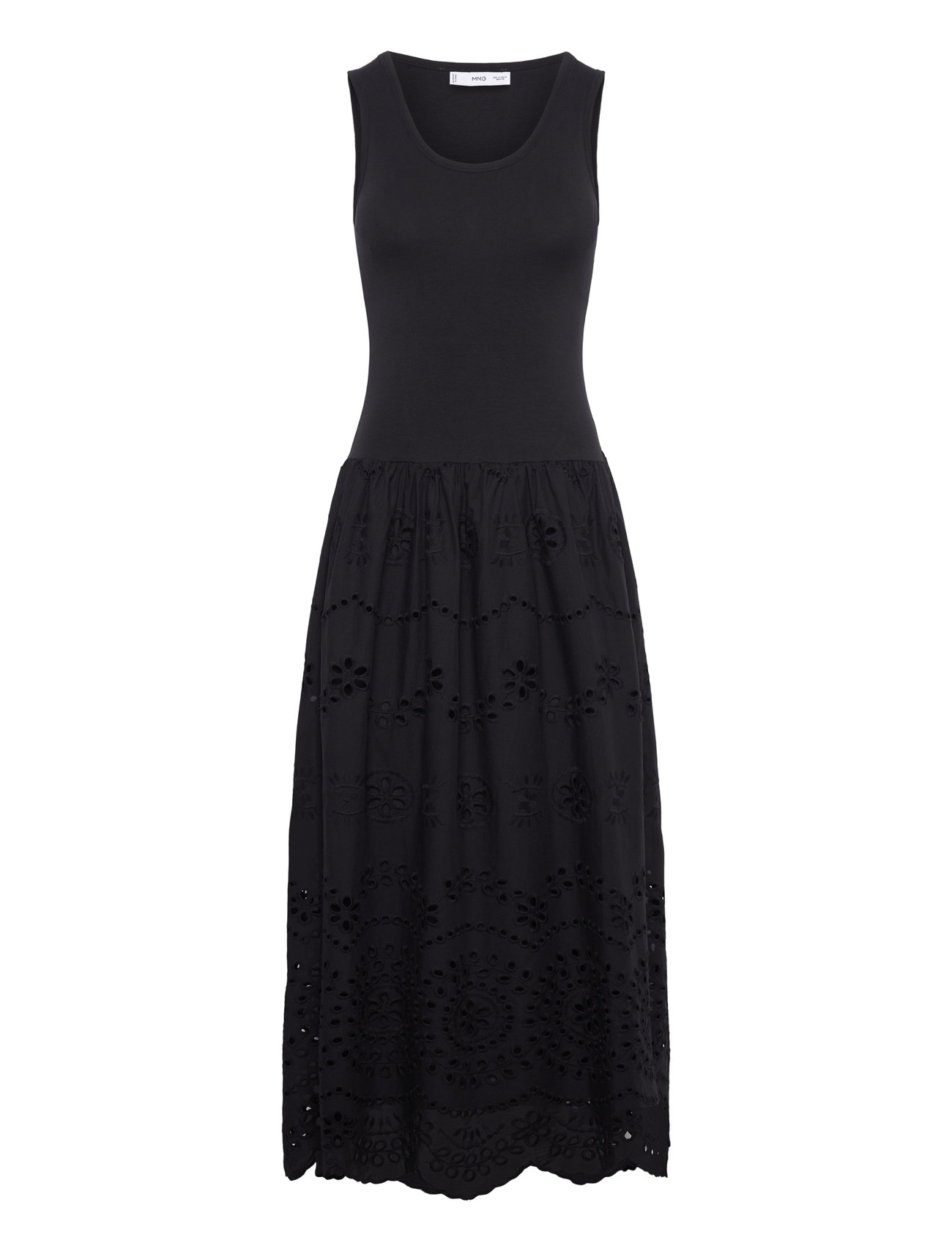 Openwork Embroidered Combined Dress Knelang Kjole Black Mango