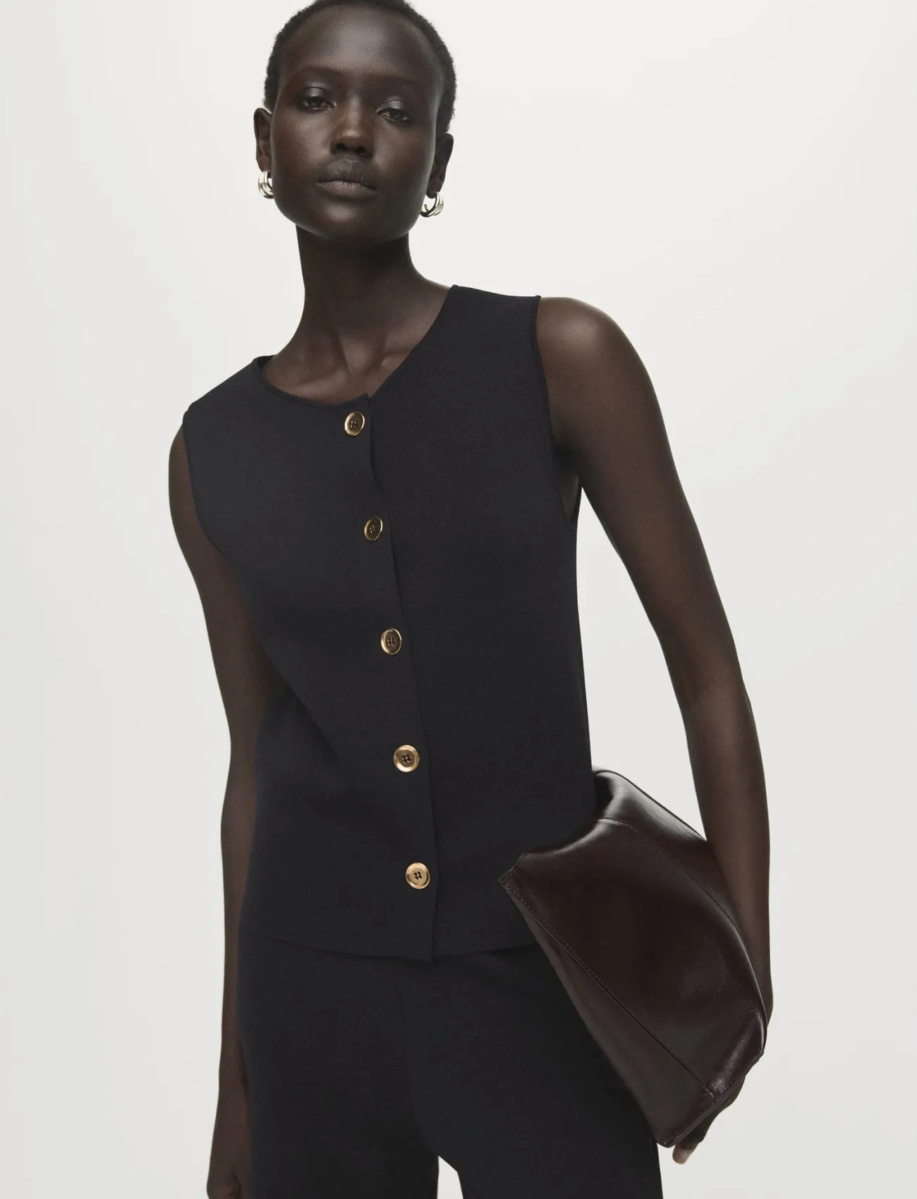 Mango Fine-Knit Gilet, L, Black, Veste > Strikkede Veste, Dame