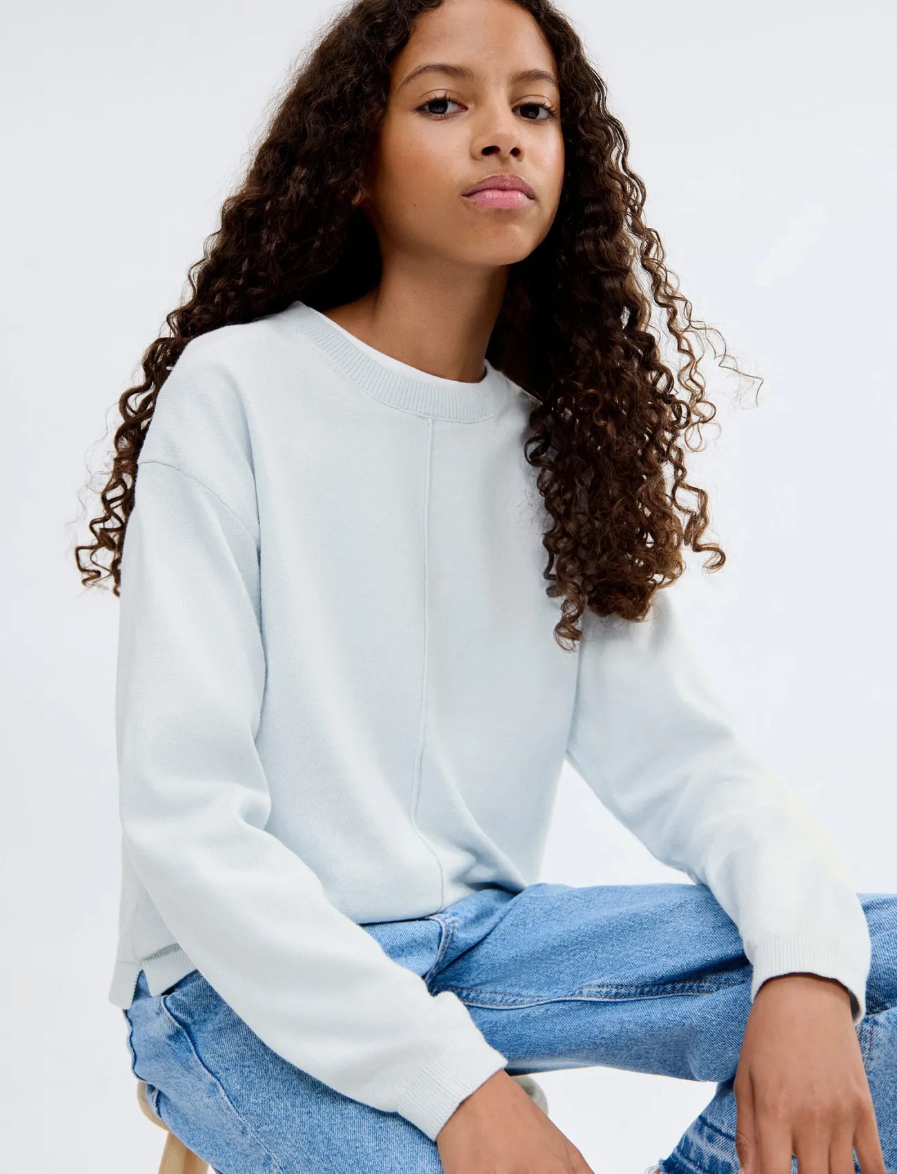 Mango Decorative Seams Cotton Sweater, 13-14, Blue, Strik > Pullovere, Børn