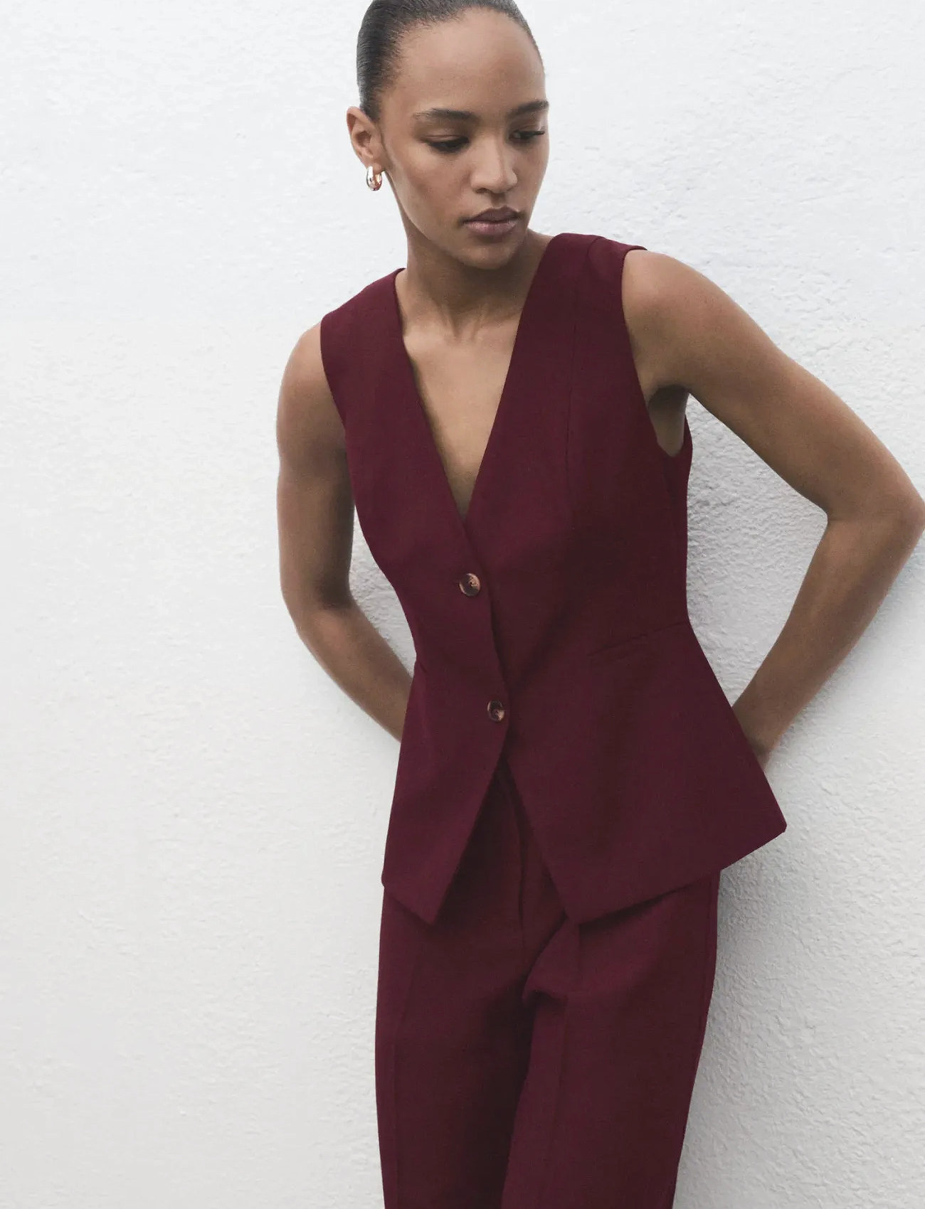 Mango Long Suit-Style Jumpsuit, XS, Red, Underdele > Jumpsuits, Dame