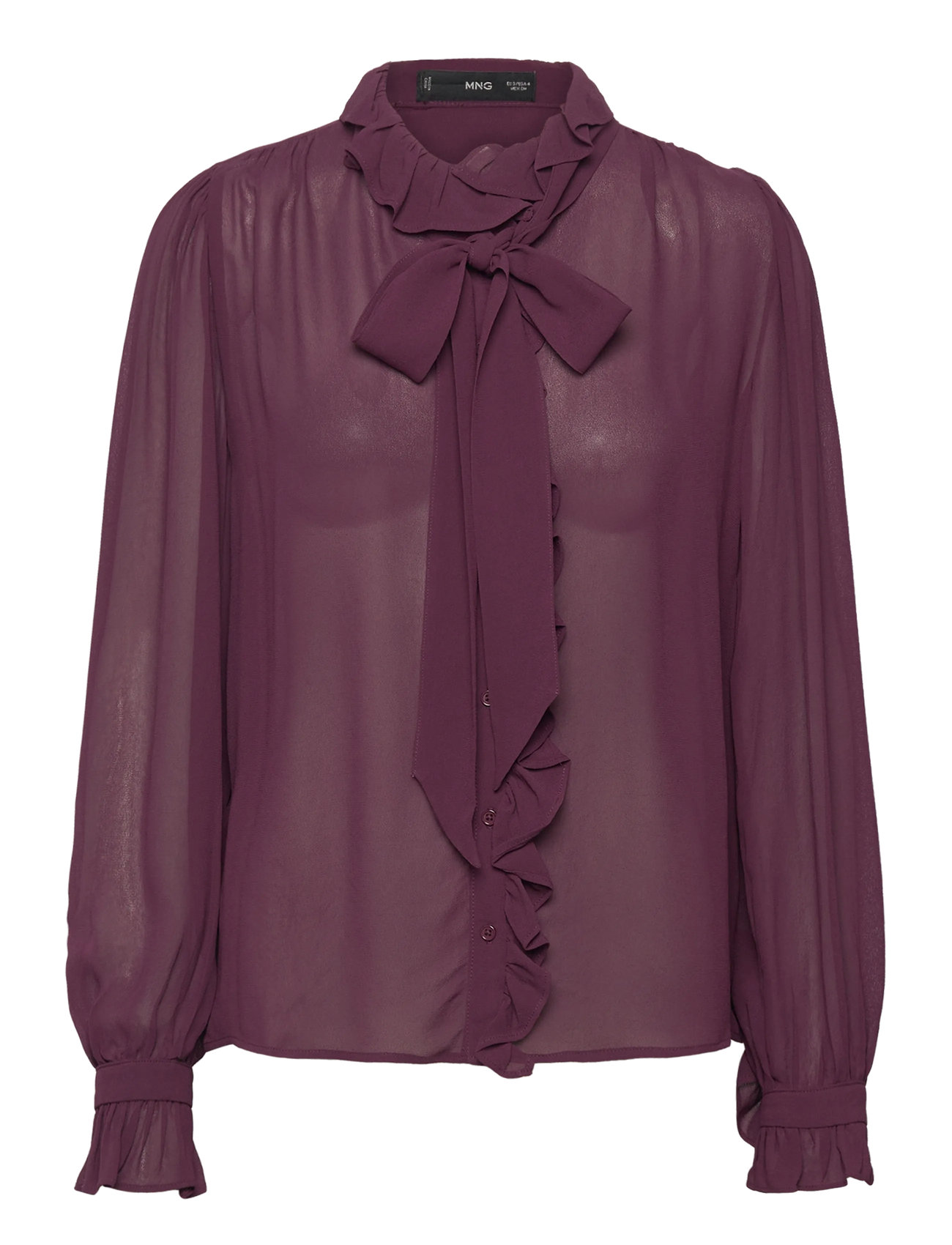 MANGO Ruffled Bluse With Schal Burgundy - XS - Damen