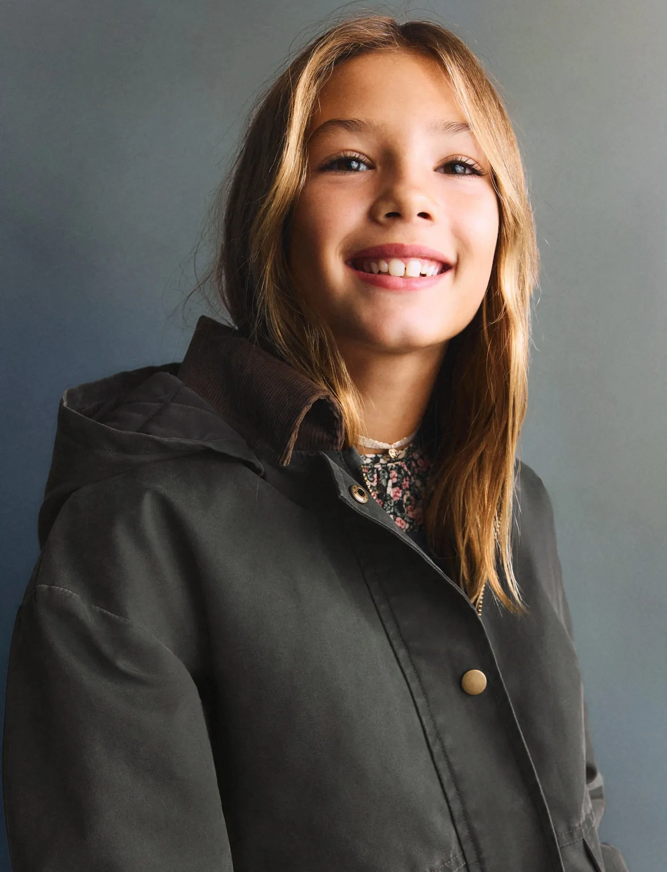 Mango Waxed-Effect Jacket With Hood, 11, Khaki green, Jakker & Frakker > Lette Jakker, Børn
