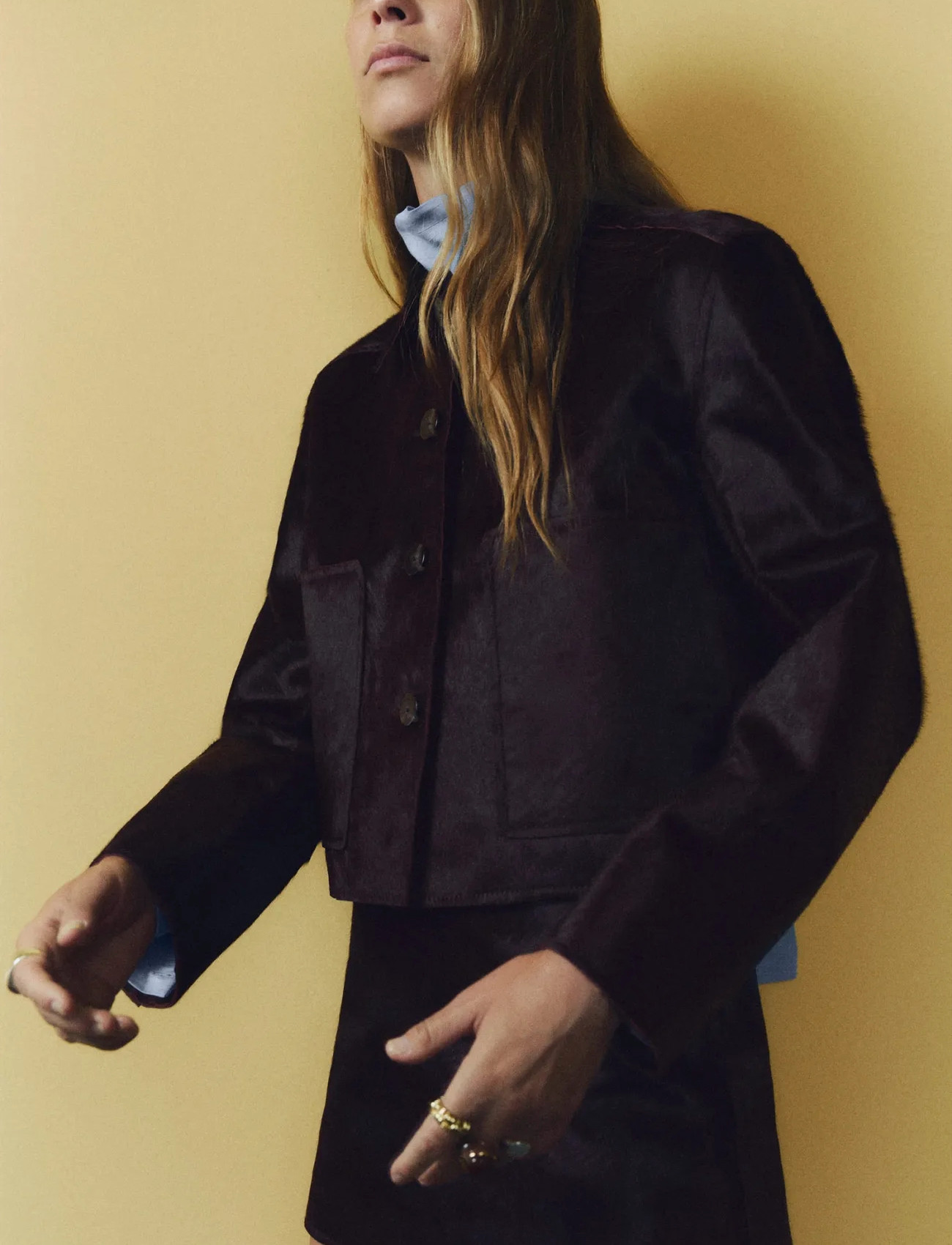 Mango Leather Jacket With Fur Pockets, S, Burgundy, Jakker > Læder, Dame