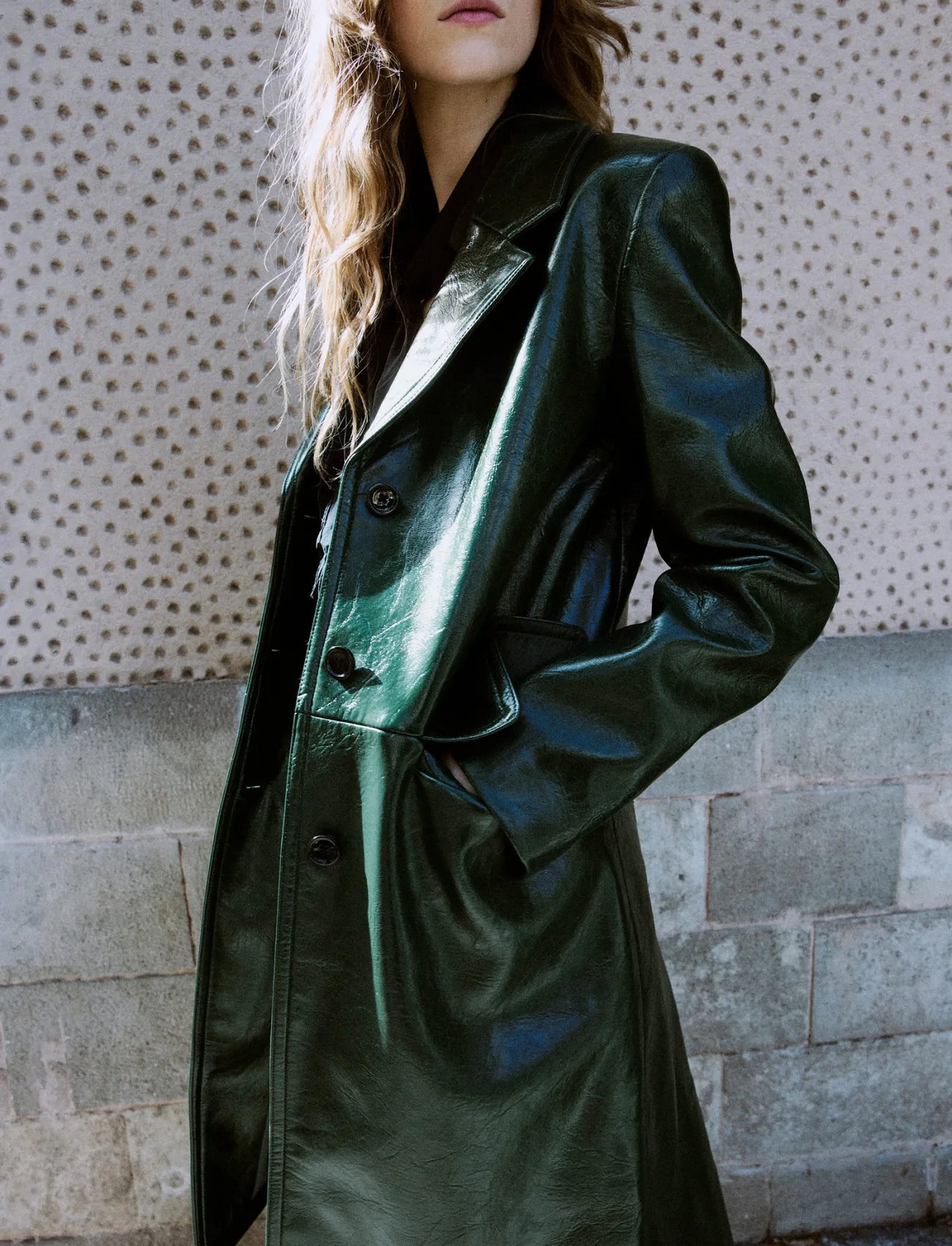 Mango Long Faux Leather Coat