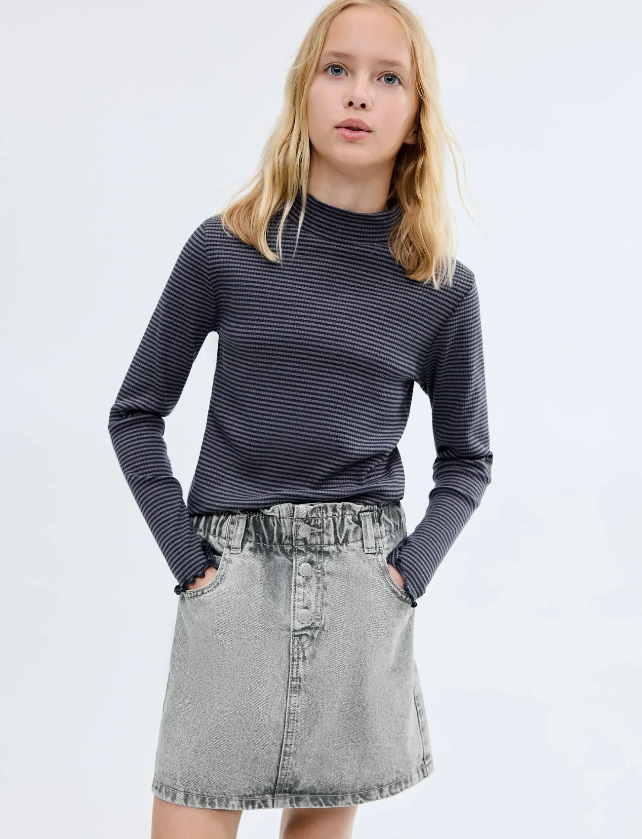 Mango Denim Paperbag Skirt, 11, Grey, Nederdele > Denim Nederdele, Børn