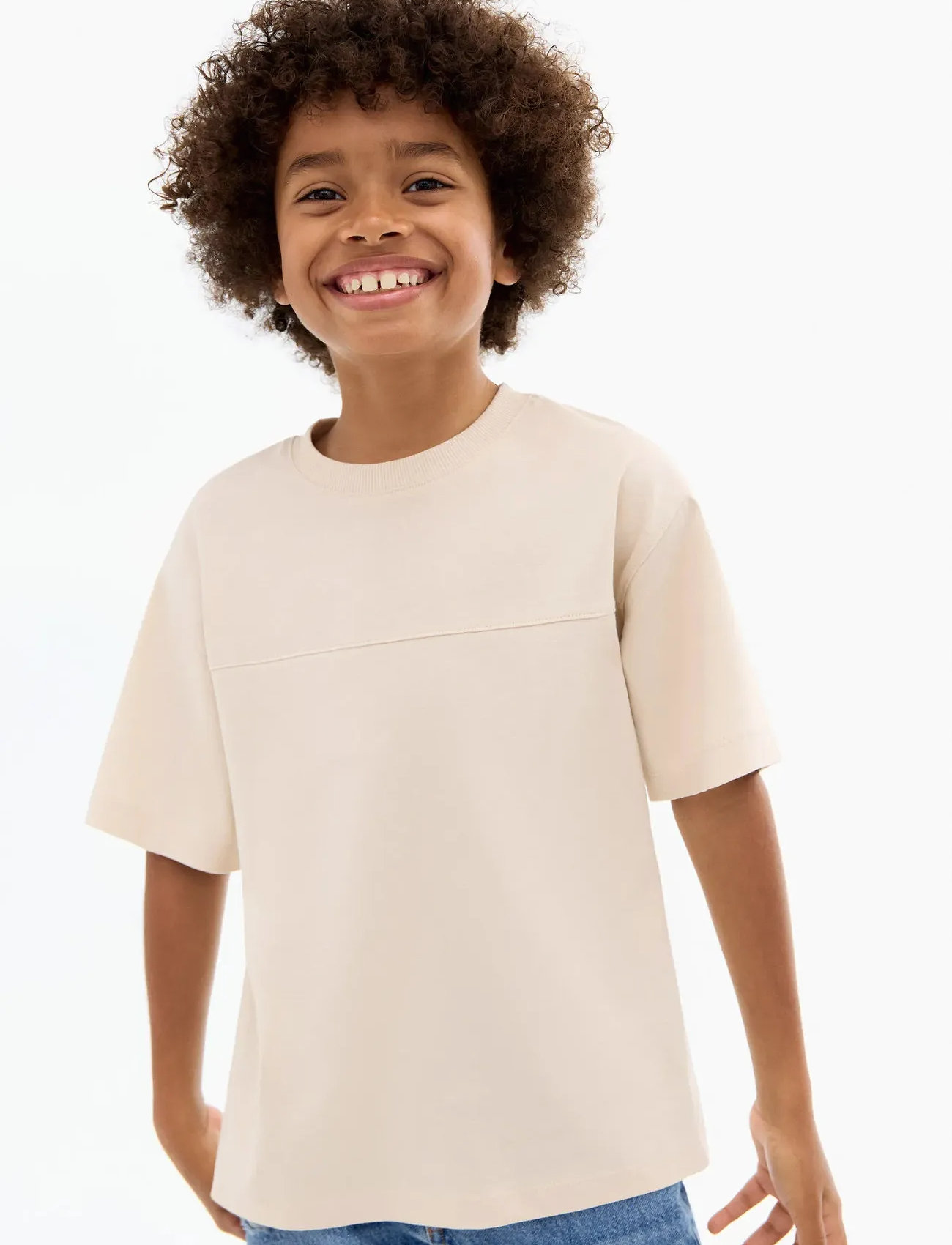 Mango Seam Detail T-Shirt, 9-10, Cream, T-Shirts > Kortærmede, Børn