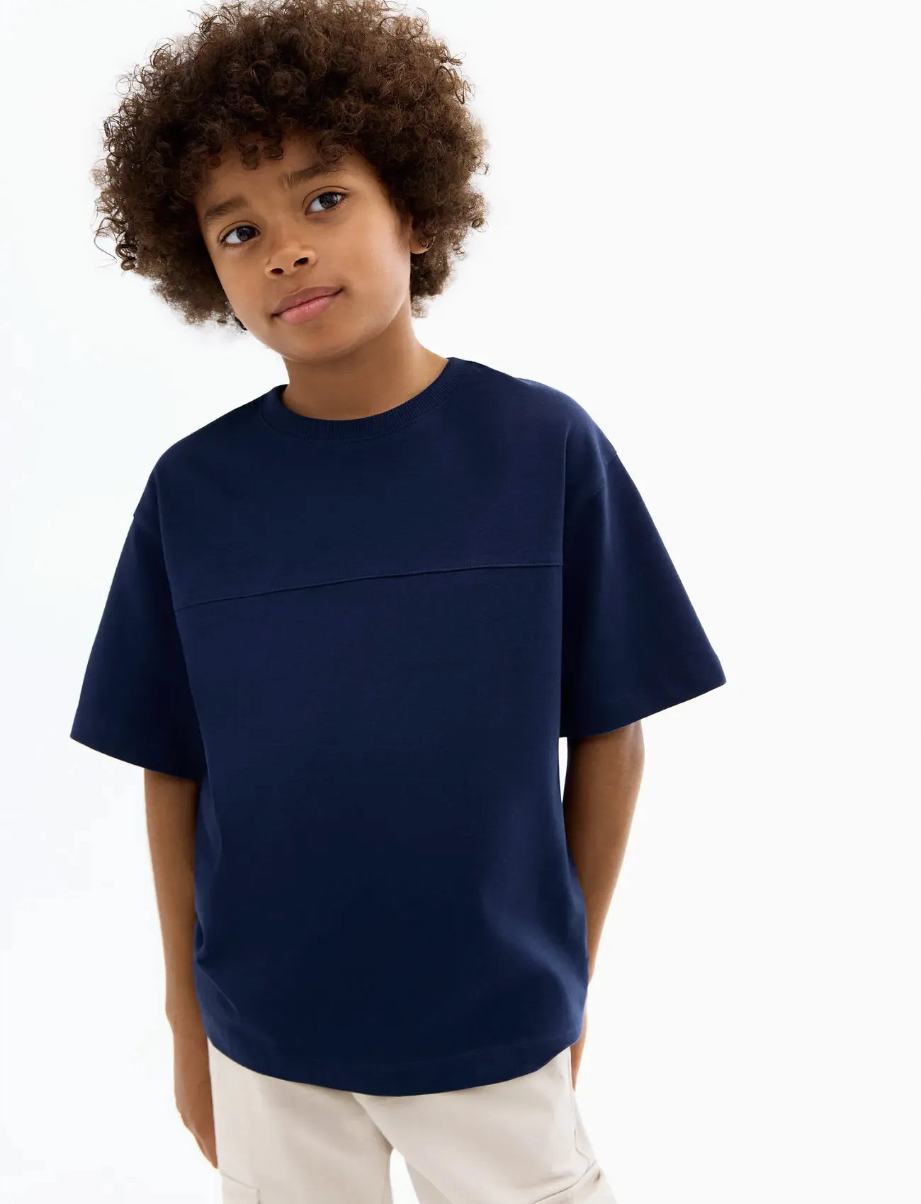 Mango Seam Detail T-Shirt, 7-8, Navy, T-Shirts > Kortærmede, Børn