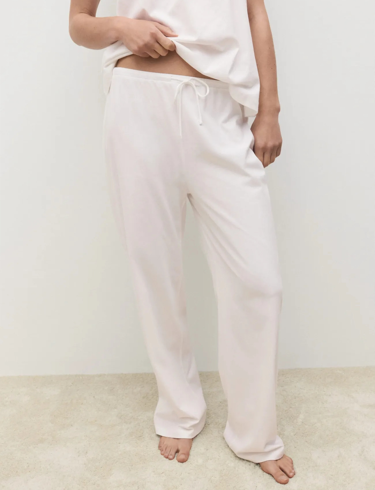 Mango Long Cotton Pyjama Trousers, M, White, Nat- Og Loungewear > Bukser, Dame