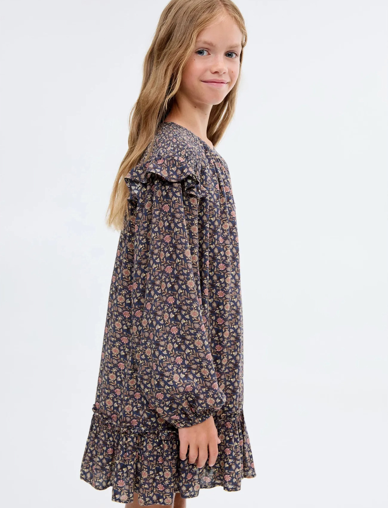 Mango Ruffled Printed Dress, 10, Navy, Fritidskjoler > Fritidskjoler Med Lange Ærmer, Børn