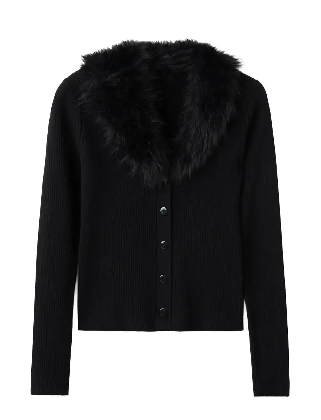 MANGO Cardigan With Faux-Pelz Collar Schwarz - L - Damen