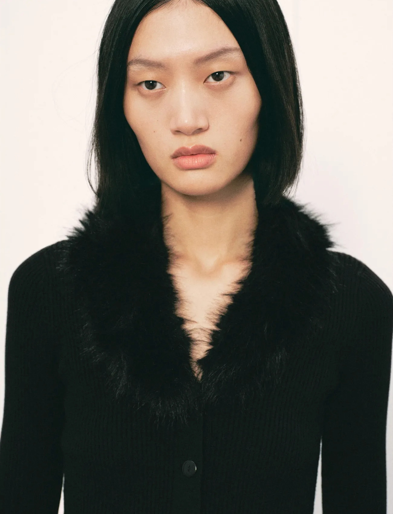 Mango Cardigan With Faux-Fur Collar, XS, Black, Strik > Cardigans, Dame