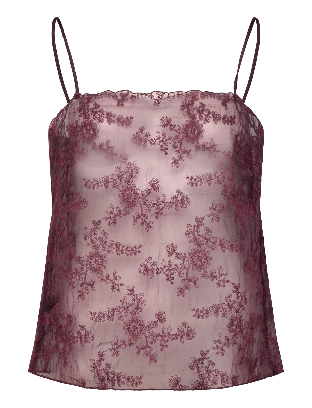 MANGO Bestickt Sheer Oberteil Burgundy - M - Damen