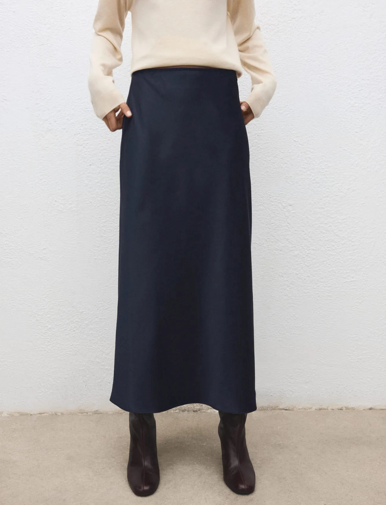 Mango Satin Long Skirt, M, Navy, Nederdele > Maxi Nederdele, Dame