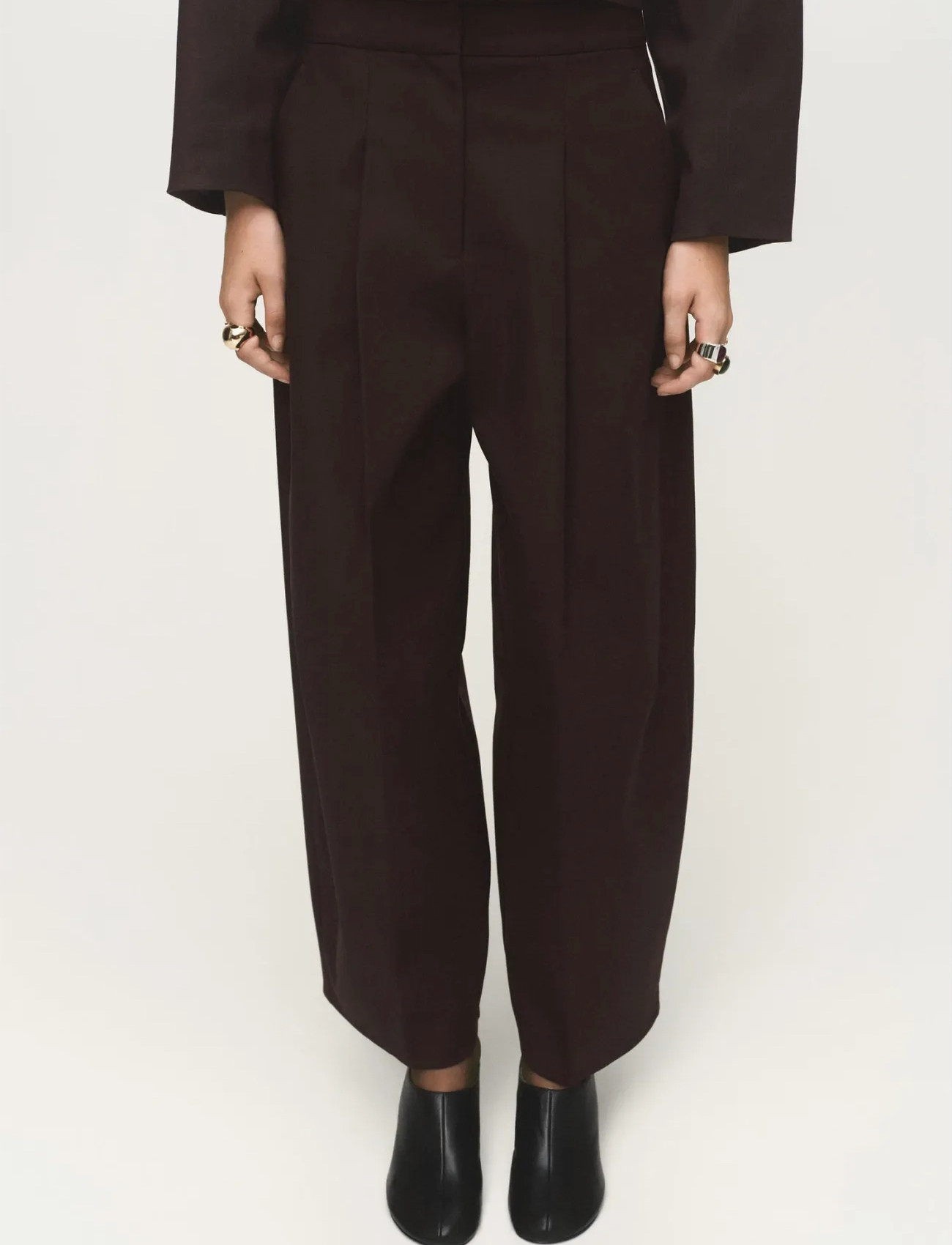 Mango Pleated Wide Leg Trousers, 34, Brown, Bukser > Brede Ben, Dame