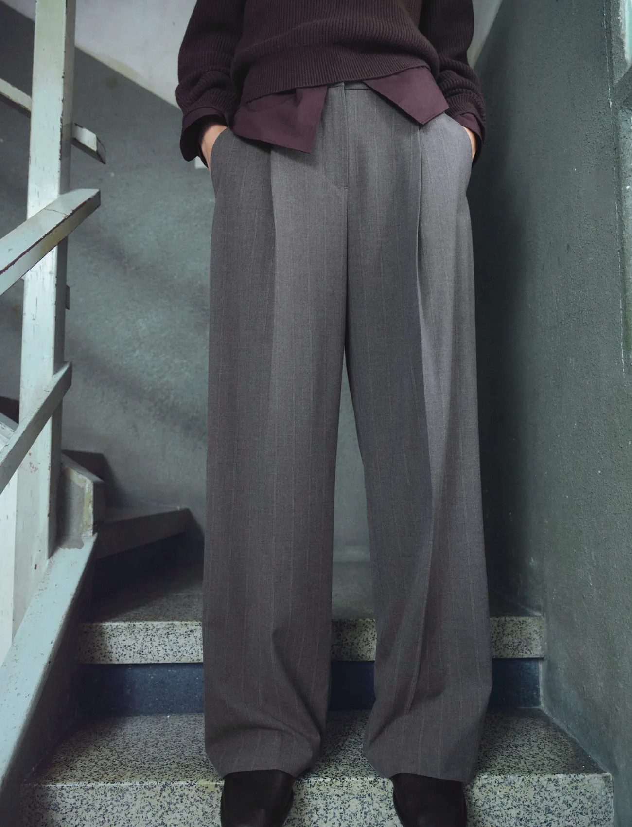 Mango Pleated Wide Leg Trousers, 42, Grey, Bukser > Brede Ben, Dame