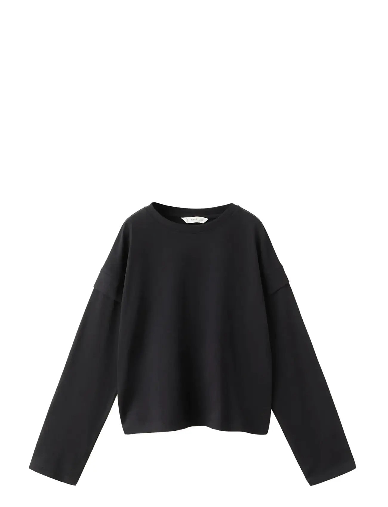 Mango Sleeve Detail T-Shirt, 11-12, Black, T-Shirts > Langærmede T-shirts, Børn