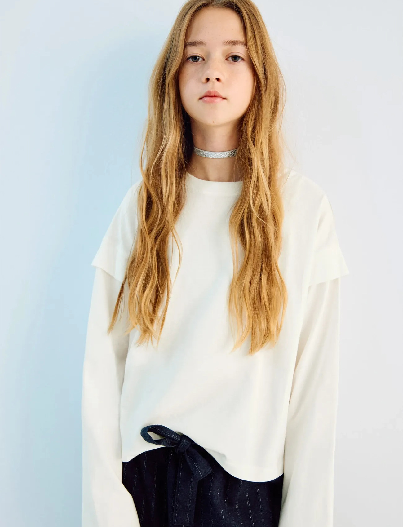 Mango Sleeve Detail T-Shirt, 7-8, Cream, T-Shirts > Langærmede T-shirts, Børn