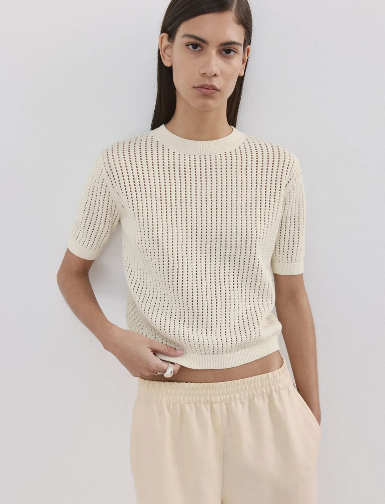 Mango Short-Sleeved Openwork Knitted Sweater