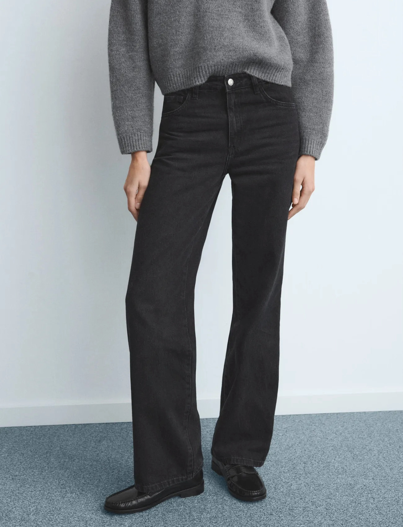 Mango Danila High-Waisted Wide Leg Jeans, 36, Grey, Jeans > Vidde, Dame
