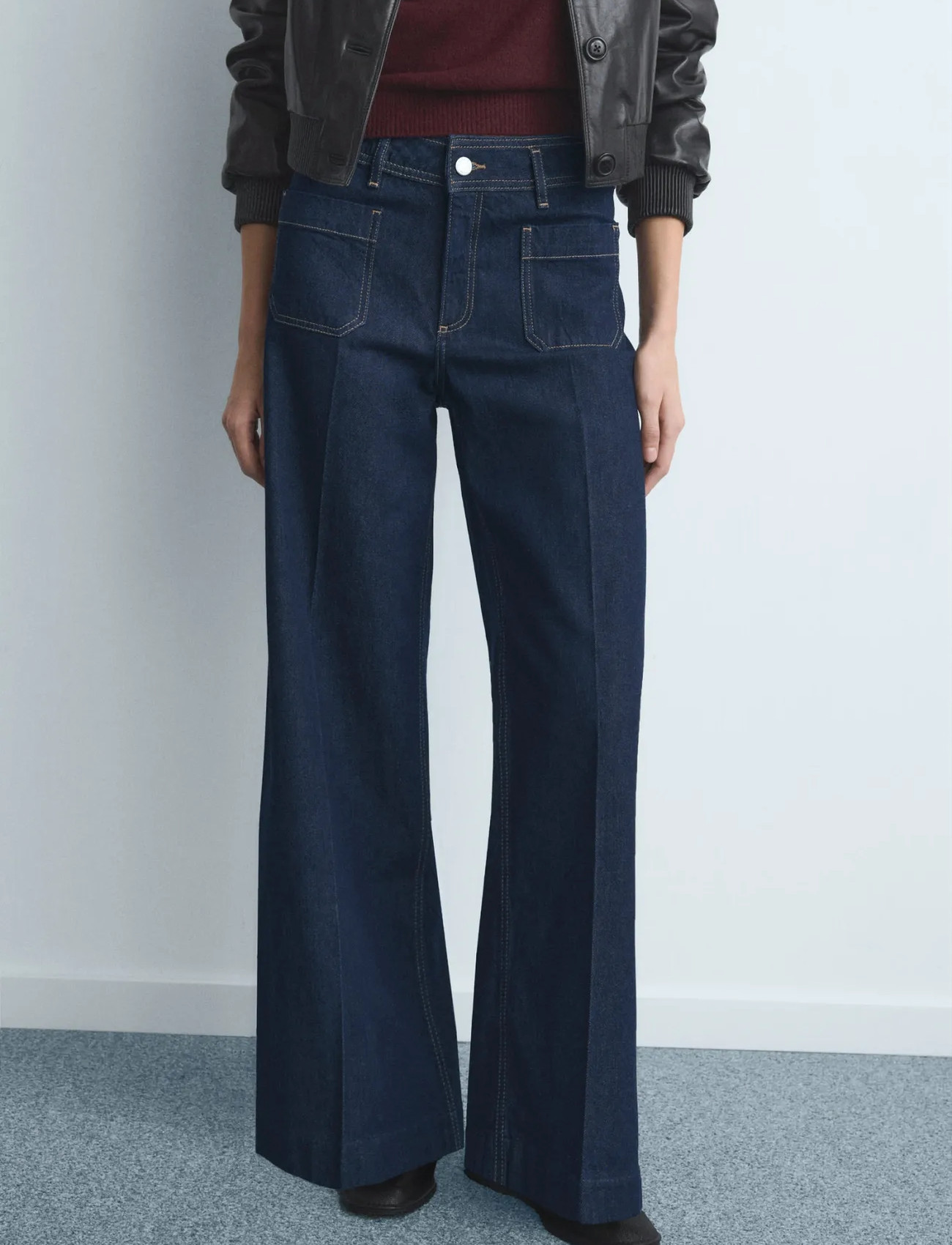 Mango Wide Leg Jeans With Pockets, 38, Navy, Jeans > Vidde, Dame