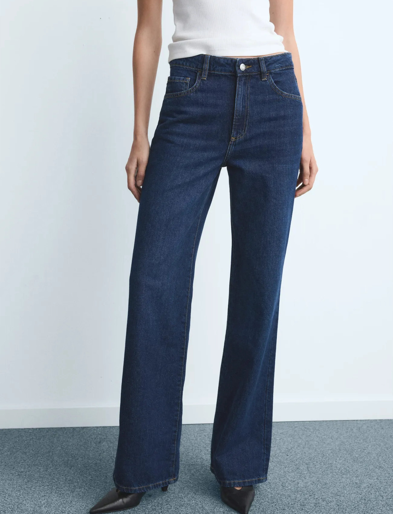 Mango Danila High-Waisted Wide Leg Jeans, 38, Blue, Jeans > Vidde, Dame