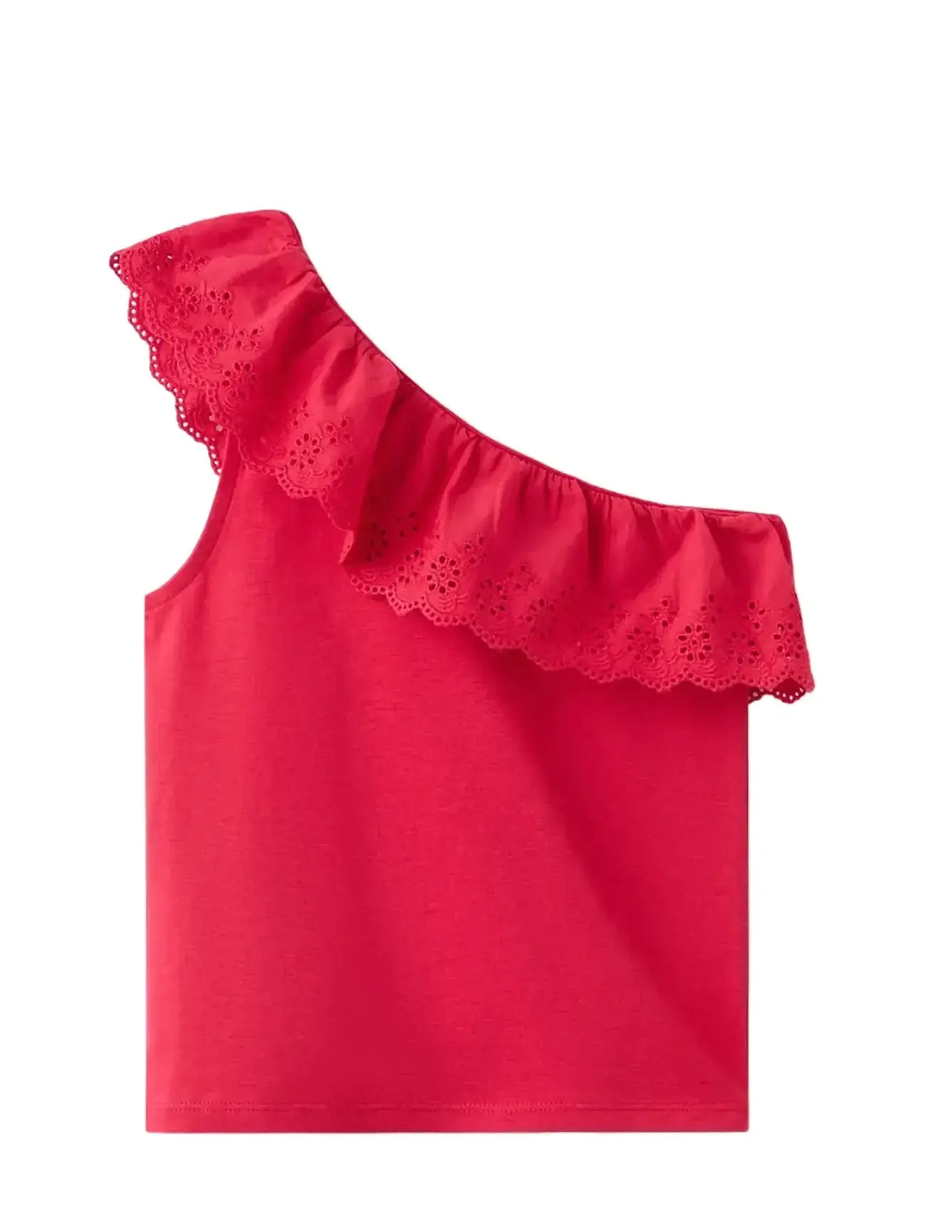 Mango Ruffled Asymmetric T-Shirt, 7-8, Red, T-Shirts > Uden Ærmer, Børn