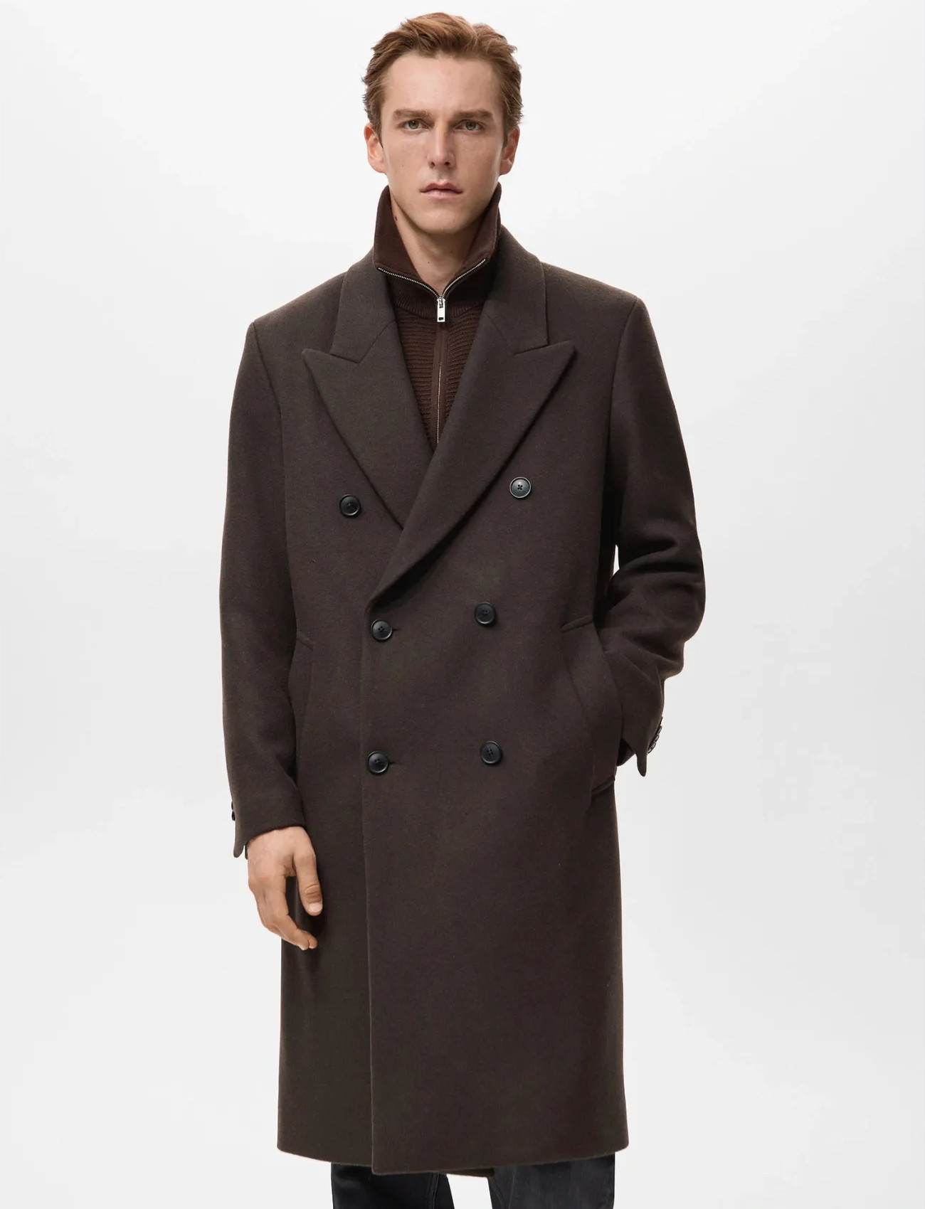 Mango Oversized Wrap Coat, XL, Brown, Frakker > Uldfrakker, Herre