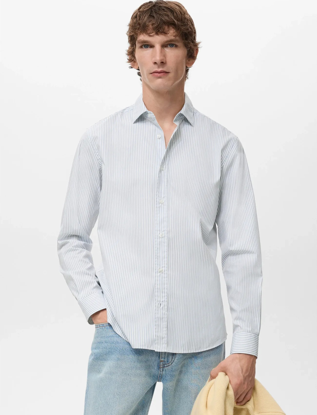 Mango Regular Fit Striped Cotton Shirt, XL, White, Skjorter > Business Shirts, Herre