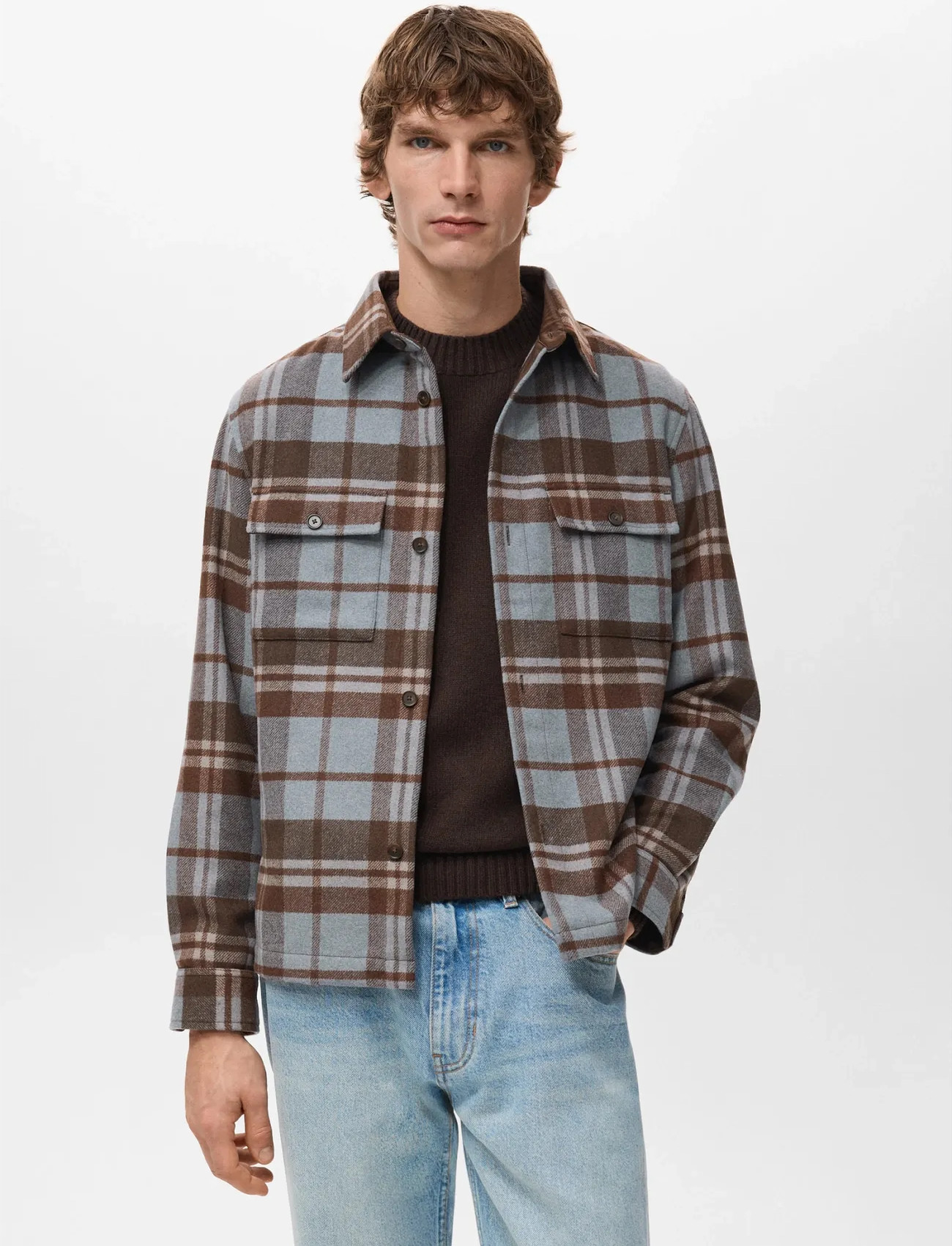 Mango Check Overshirt With Pockets, L, Multi/patterned, Skjorter > Afslappet Shirts, Herre