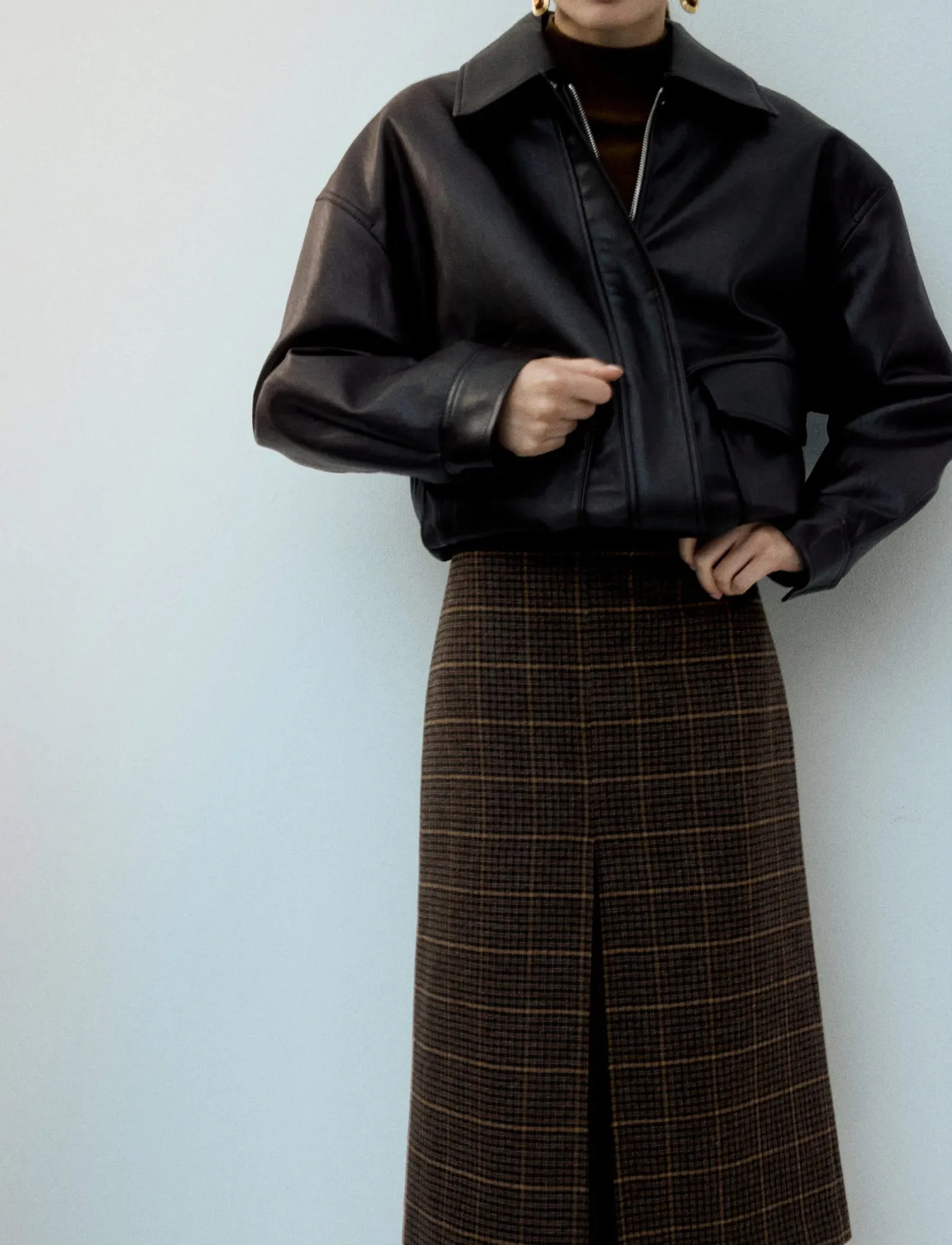 Mango Wool-Blend Check Midi-Skirt, 36, Brown, Nederdele > Knælange Og Midi Nederdele, Dame