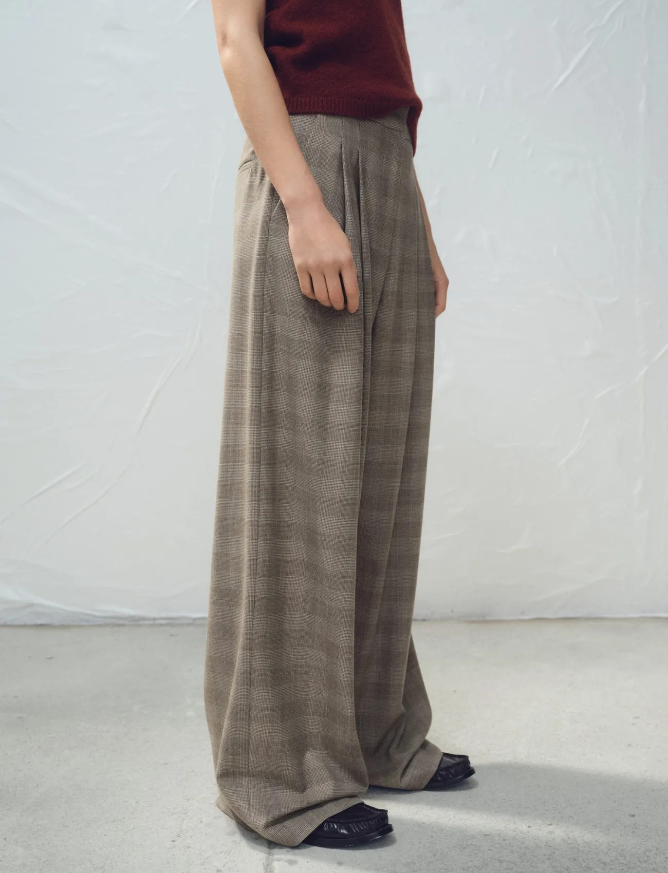 Mango Wide Leg Check Suit Trousers, 36, Brown, Bukser > Brede Ben, Dame