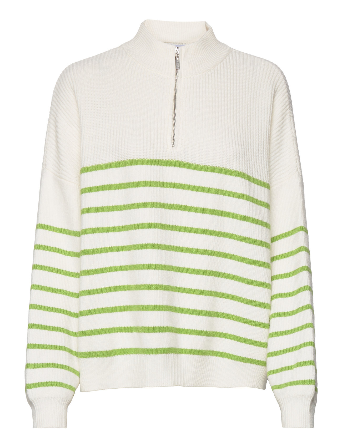 Striped Sweater With Zip Green Mango