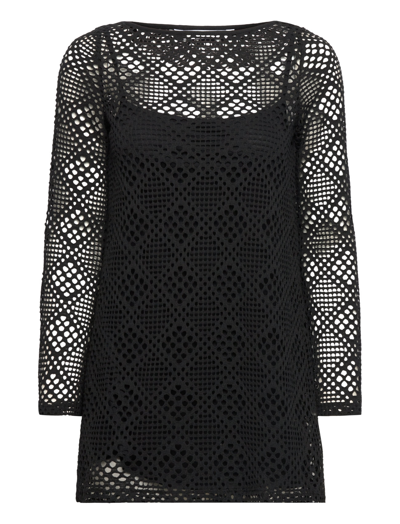 Geometric-Pattern Openwork Dress Black Mango 127556