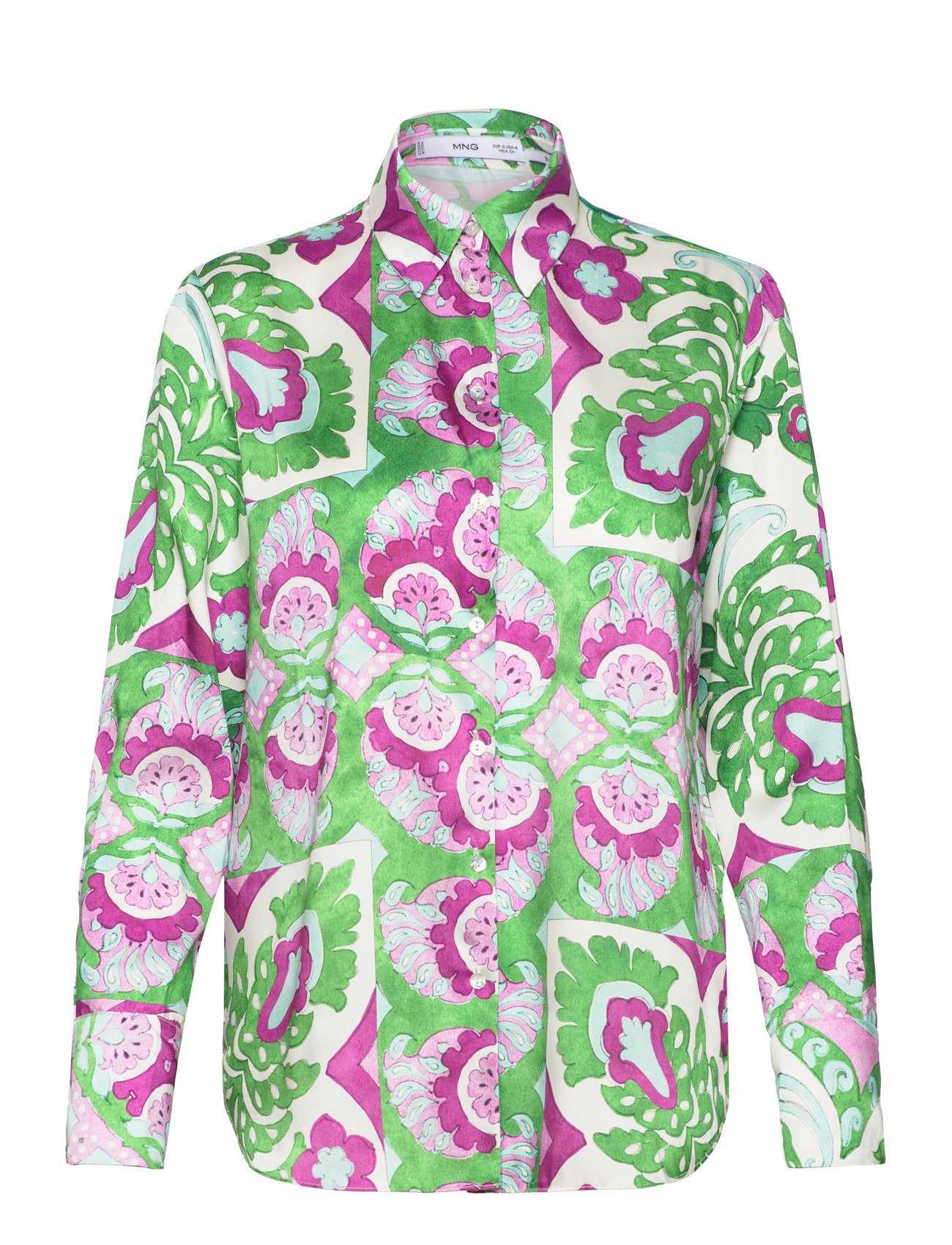 MANGO Satin Print Shirt Grün - XS - Damen