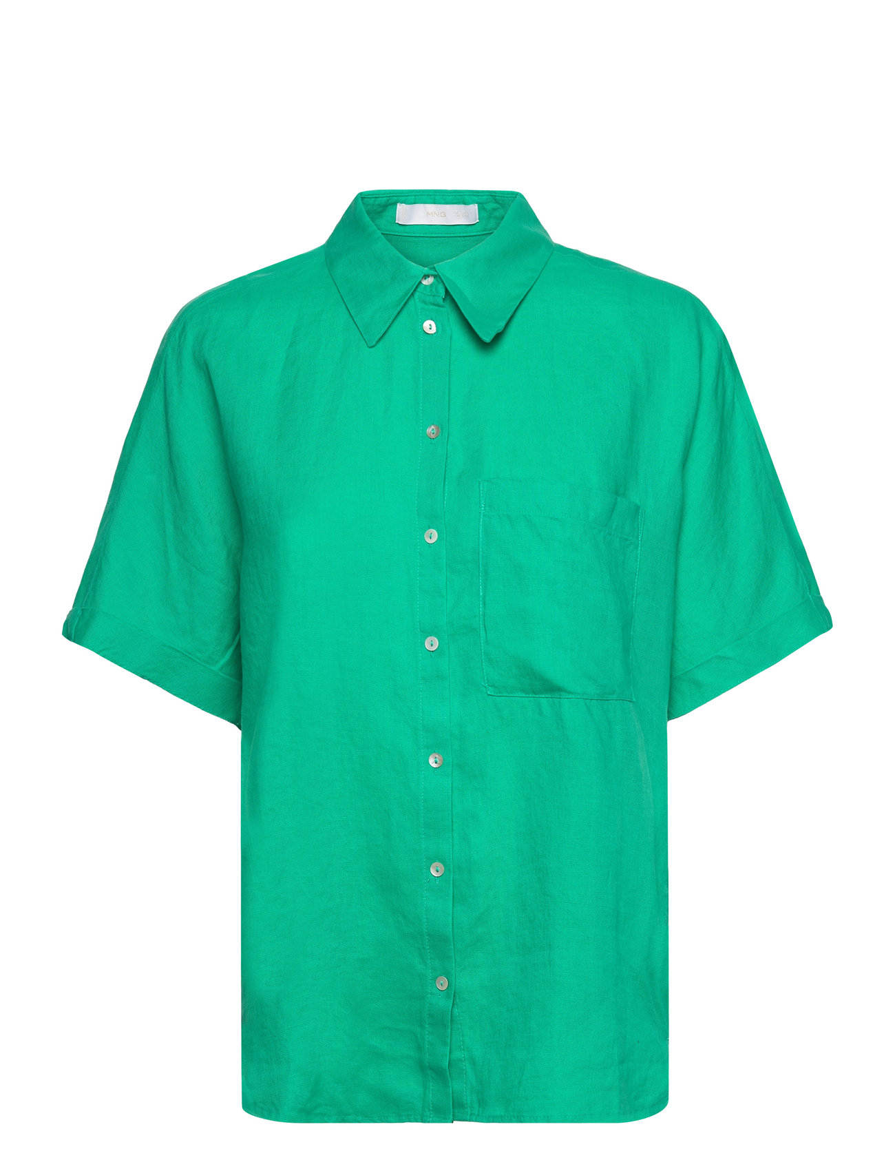 MANGO Pocket Linen Shirt Grün - XS - Damen