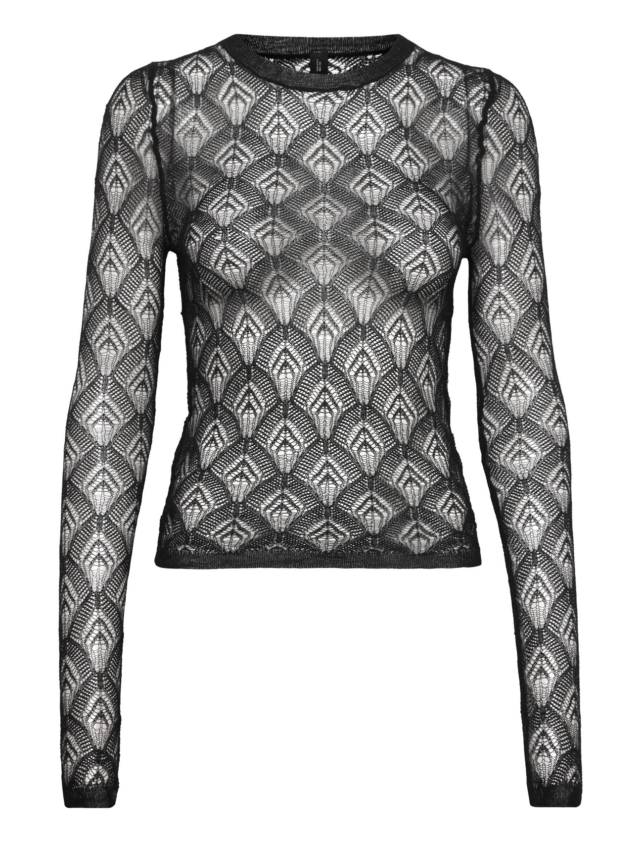 Geometric Openwork T-Shirt Tops T-shirts & Tops Long-sleeved Black Mango