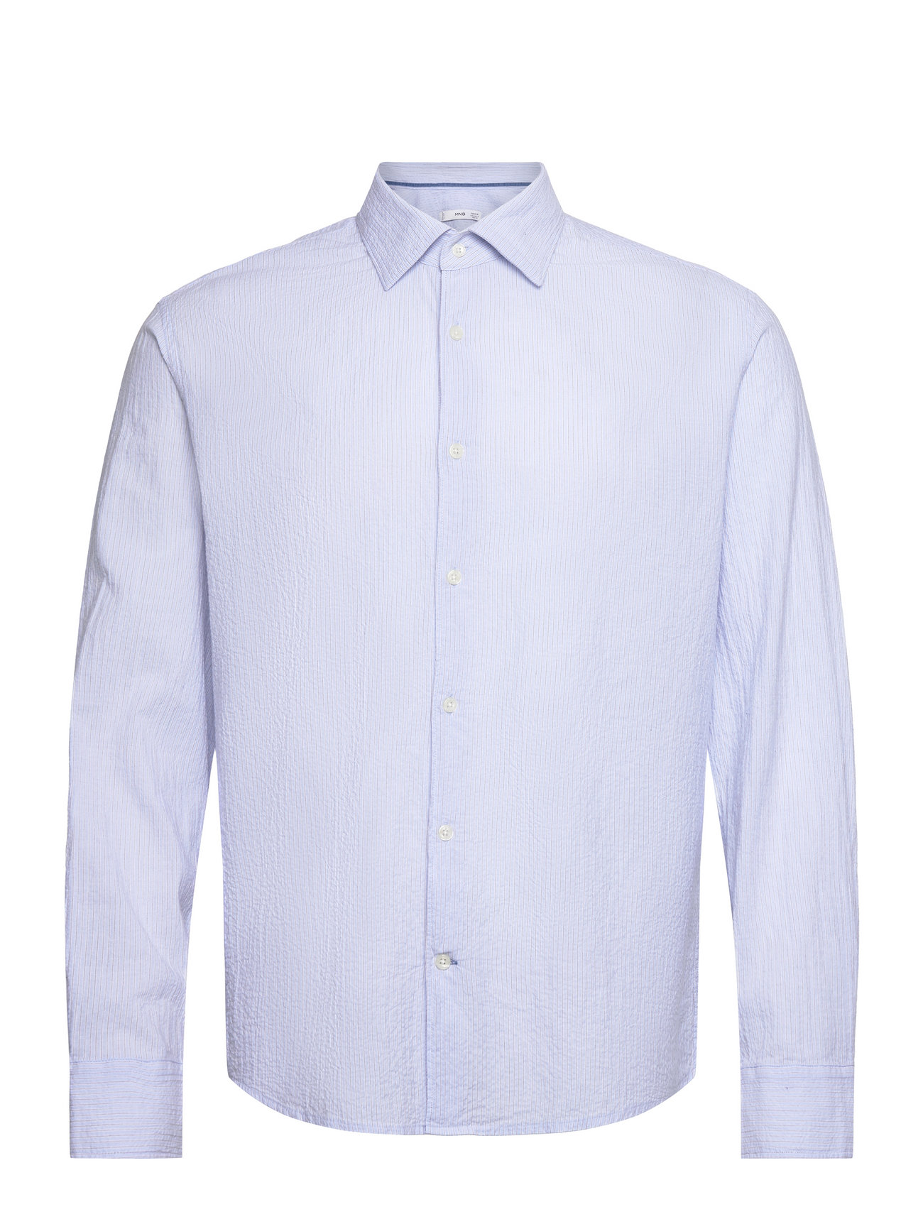 Cotton Seersucker Shirt With Multiple Stripes Blue Mango