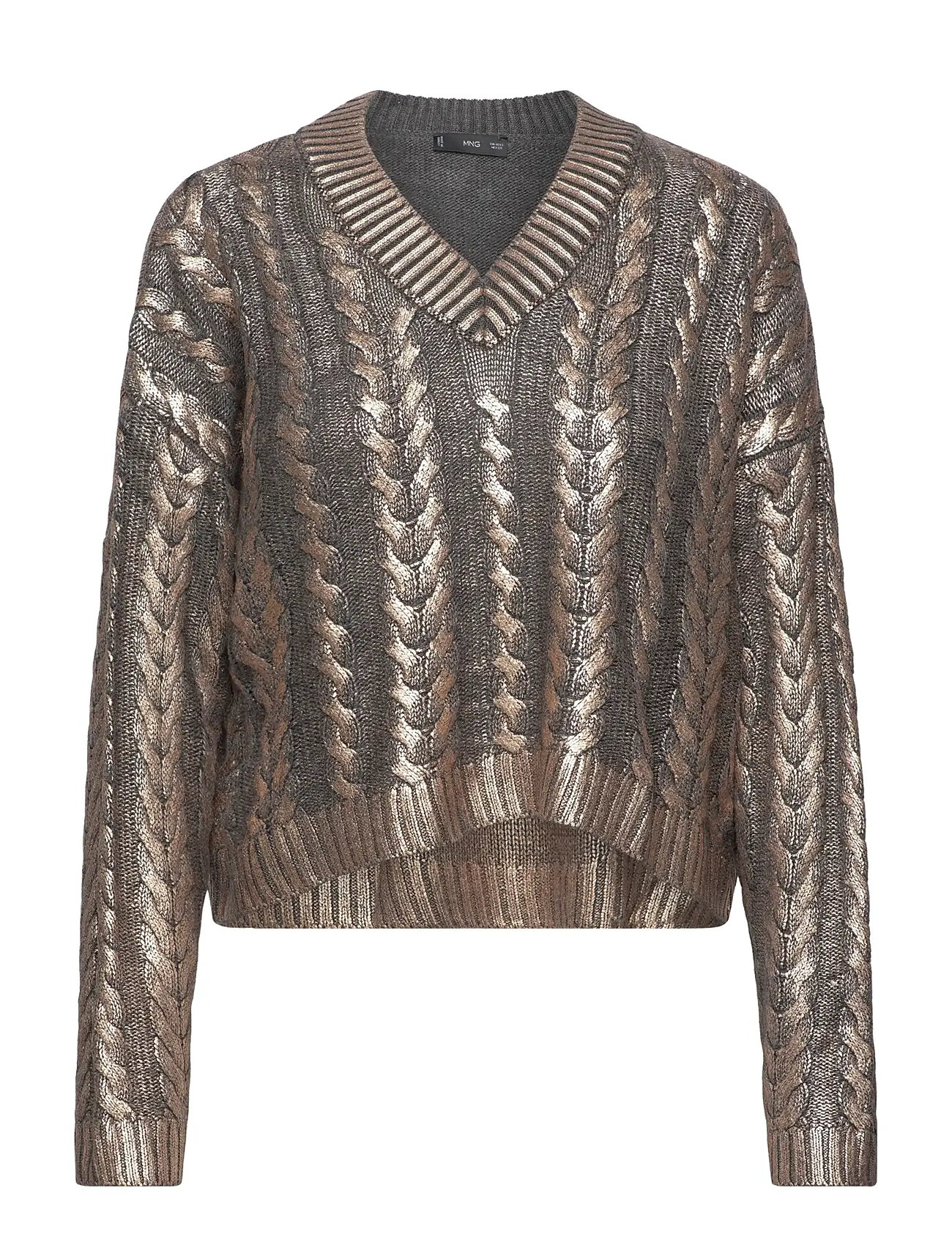 MANGO V-Ausschnitt Foil Pullover Gold - XS - Damen
