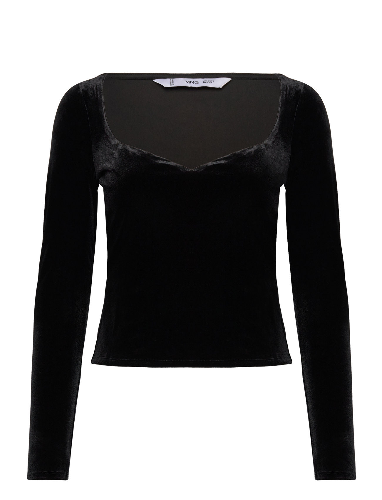 Low-Cut Velvet T-Shirt Black Mango